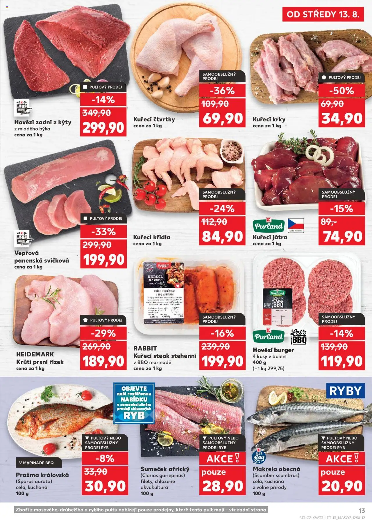 Kaufland leták - Kolín od 13.08.2025 | Strana: 13 | Produkty: Burger, Hovězí burger, Makrela, Kuřecí Křídla