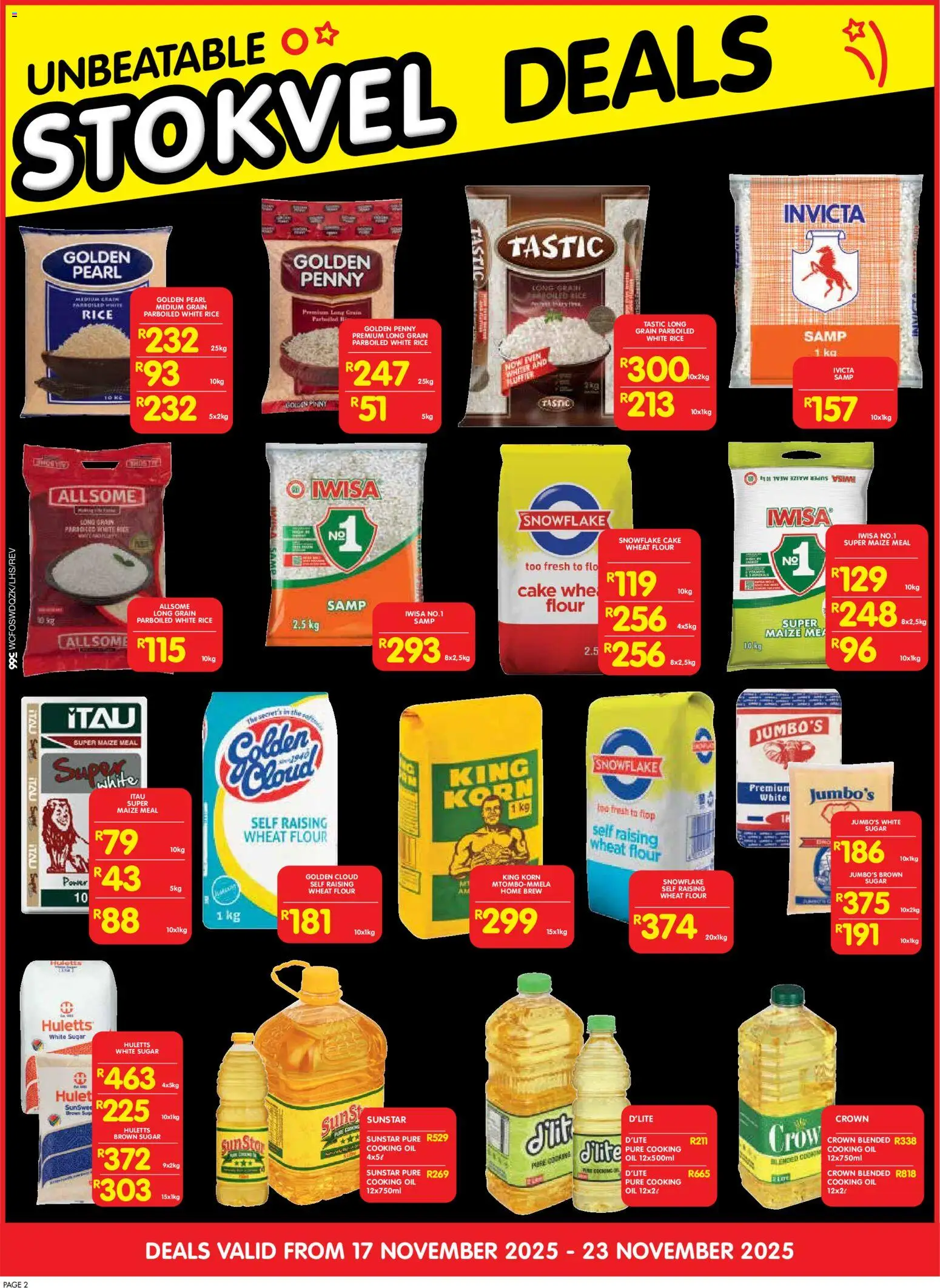 New Shoprite catalogue – valid from 17.11.2025 | Page: 2 | Products: Flour, Oil, Rice, Sugar