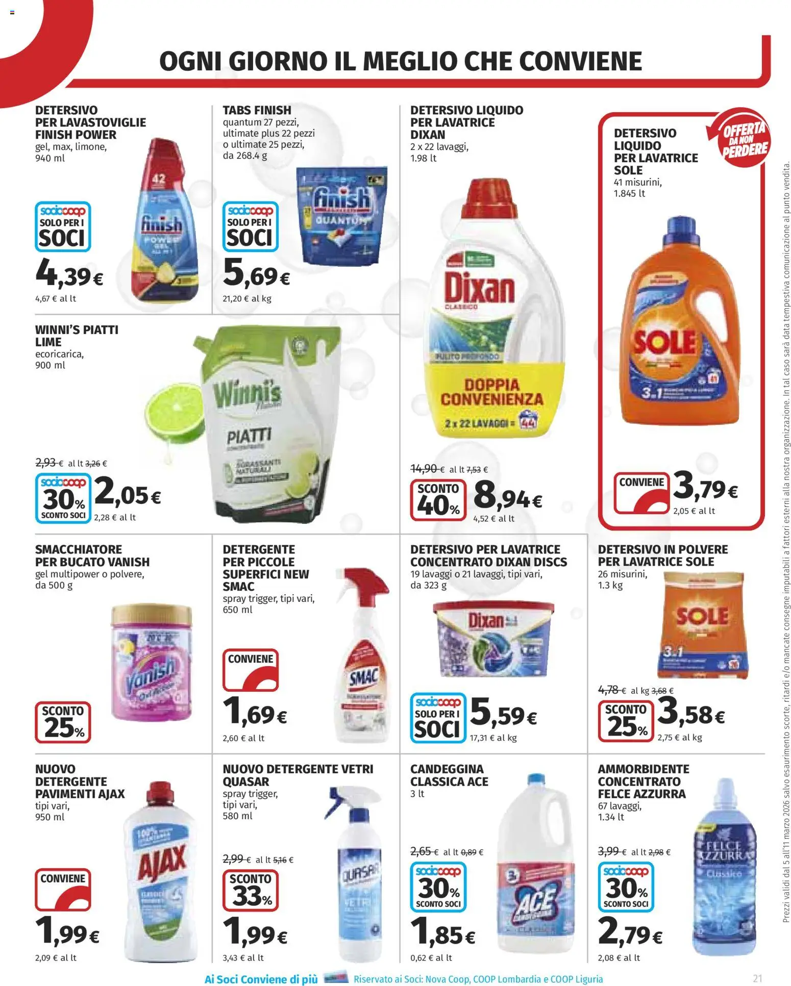 Volantino COOP del 05.03.2026 | Pagina: 21 | Prodotti: Detersivo in polvere, Ammorbidente, Detergente, Lime