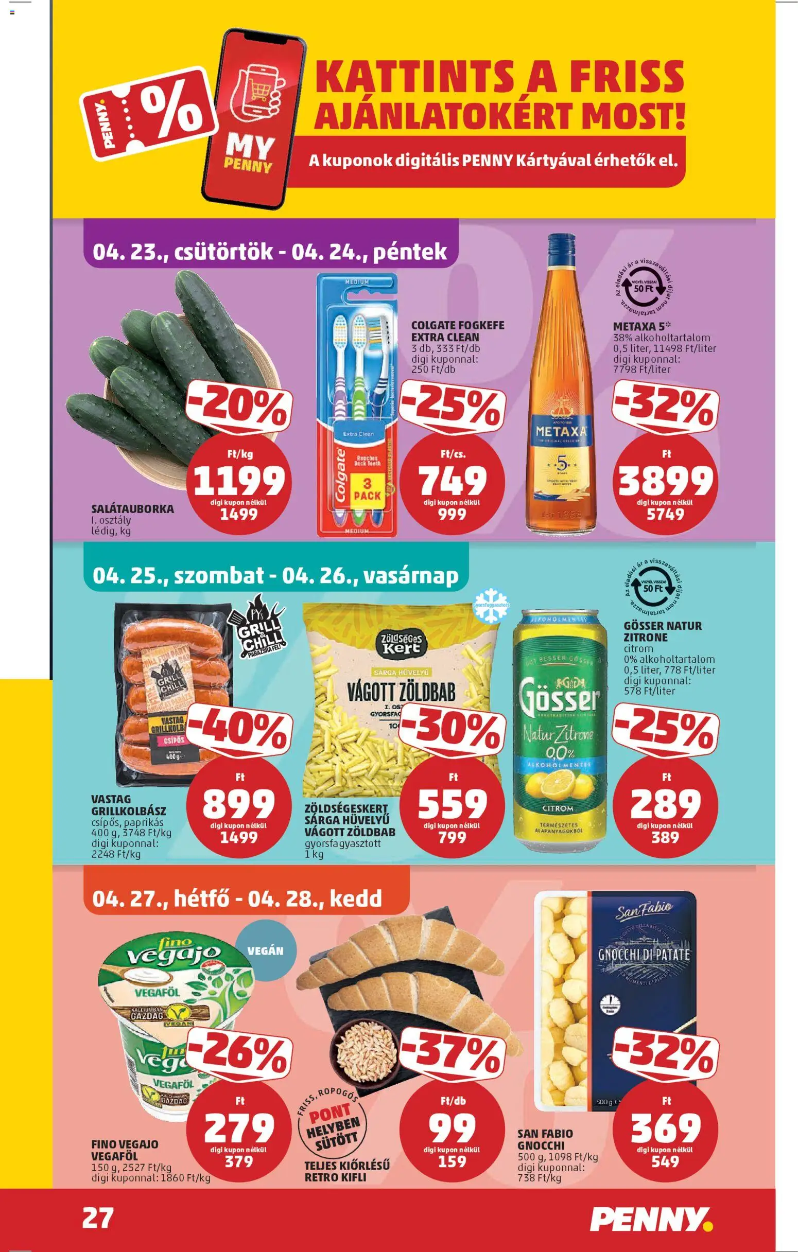 PENNY akciós ujság - amely érvényes a következő dátumtól: 23.04.2026 | Oldal: 30 | Termékek: Metaxa, Kifli, Gnocchi, Citrom