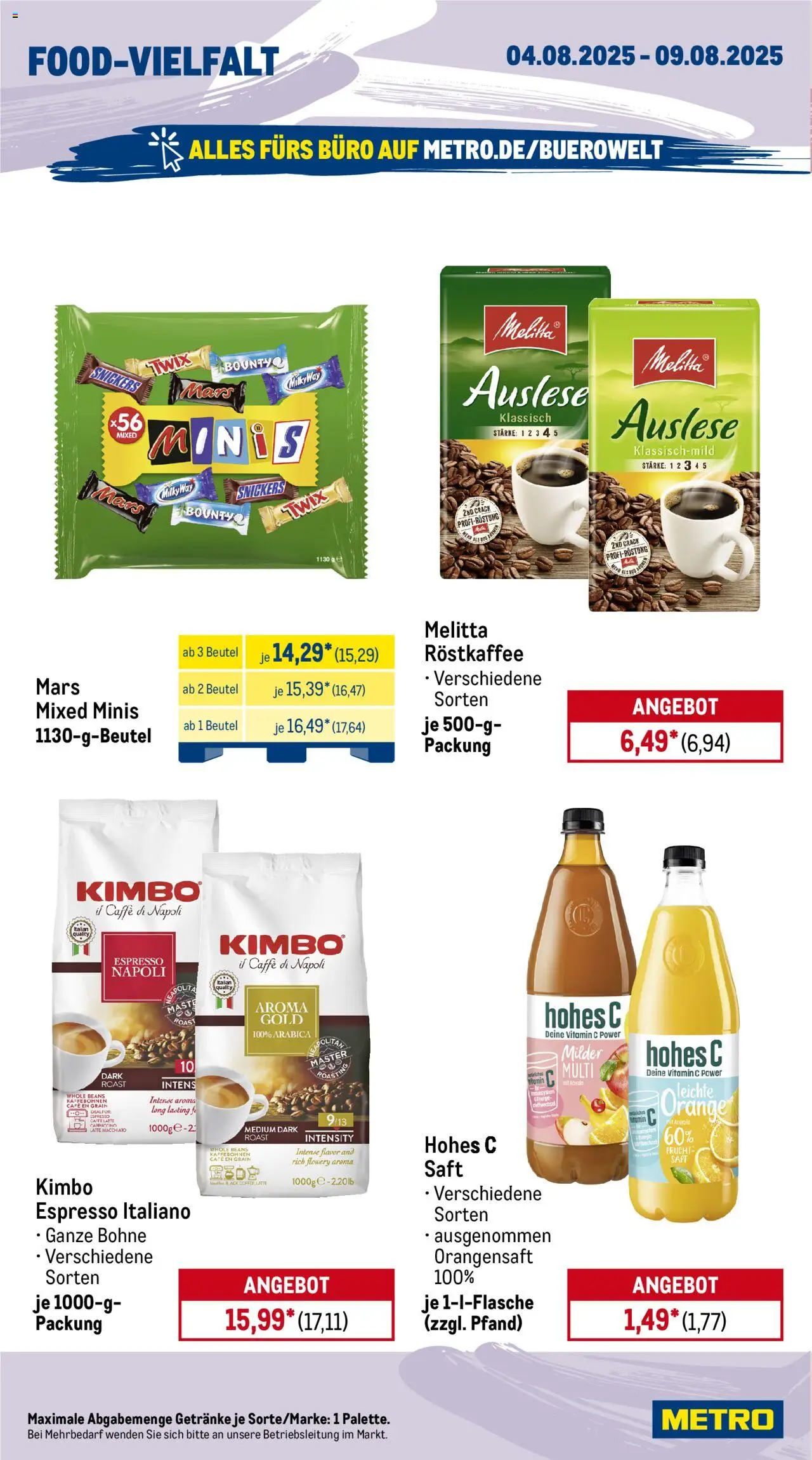 Metro Prospekt 	 - gültig ab dem 04.08.2025 | Seite: 12 | Produkte: Orangensaft, Mars, Hohes c, Saft