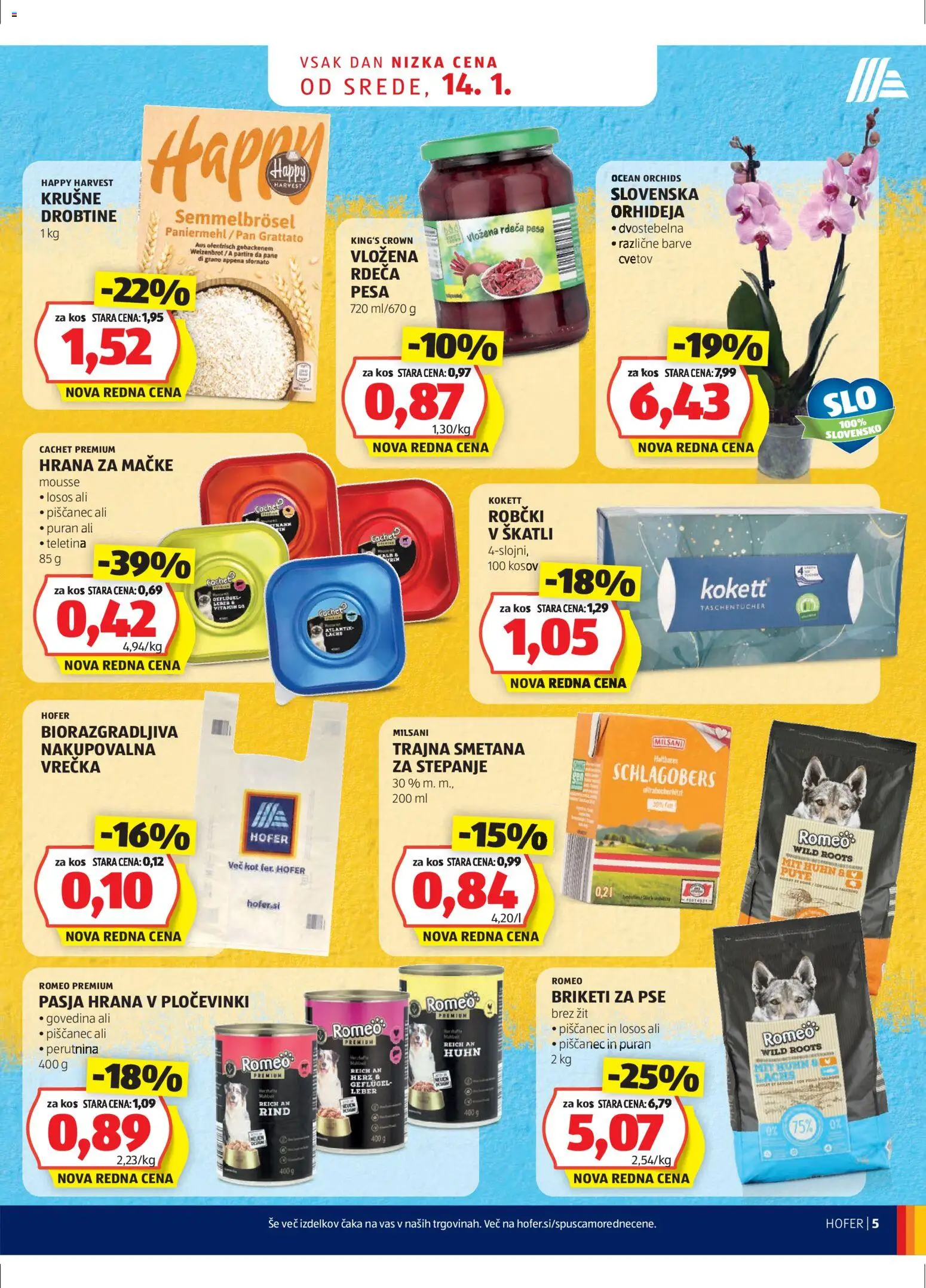 Hofer SI katalog | vrijedi od 14.01.2026 | Stranica: 5 | Proizvodi: Orhideja, Teletina, Hrana za mačke, Pan
