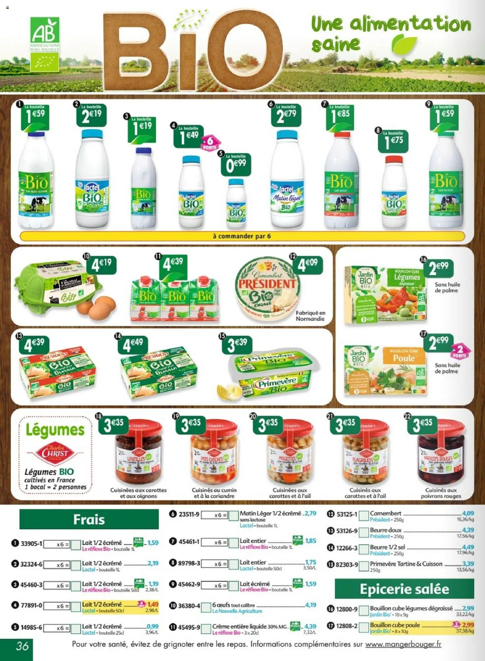 {H1} | Page: 36 | Produits: Lait entier, Pois, Œufs, Oignons