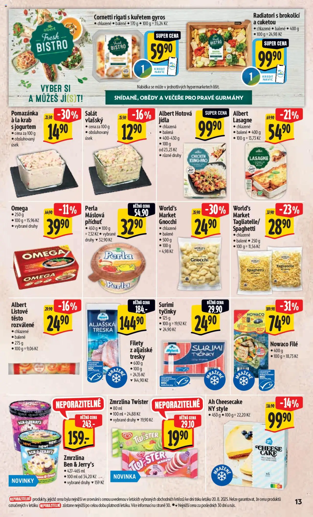 Albert leták - Hypermarket od 27.08.2025 | Strana: 20 | Produkty: Tyčinky, Ben & Jerry's, Gnocchi, File