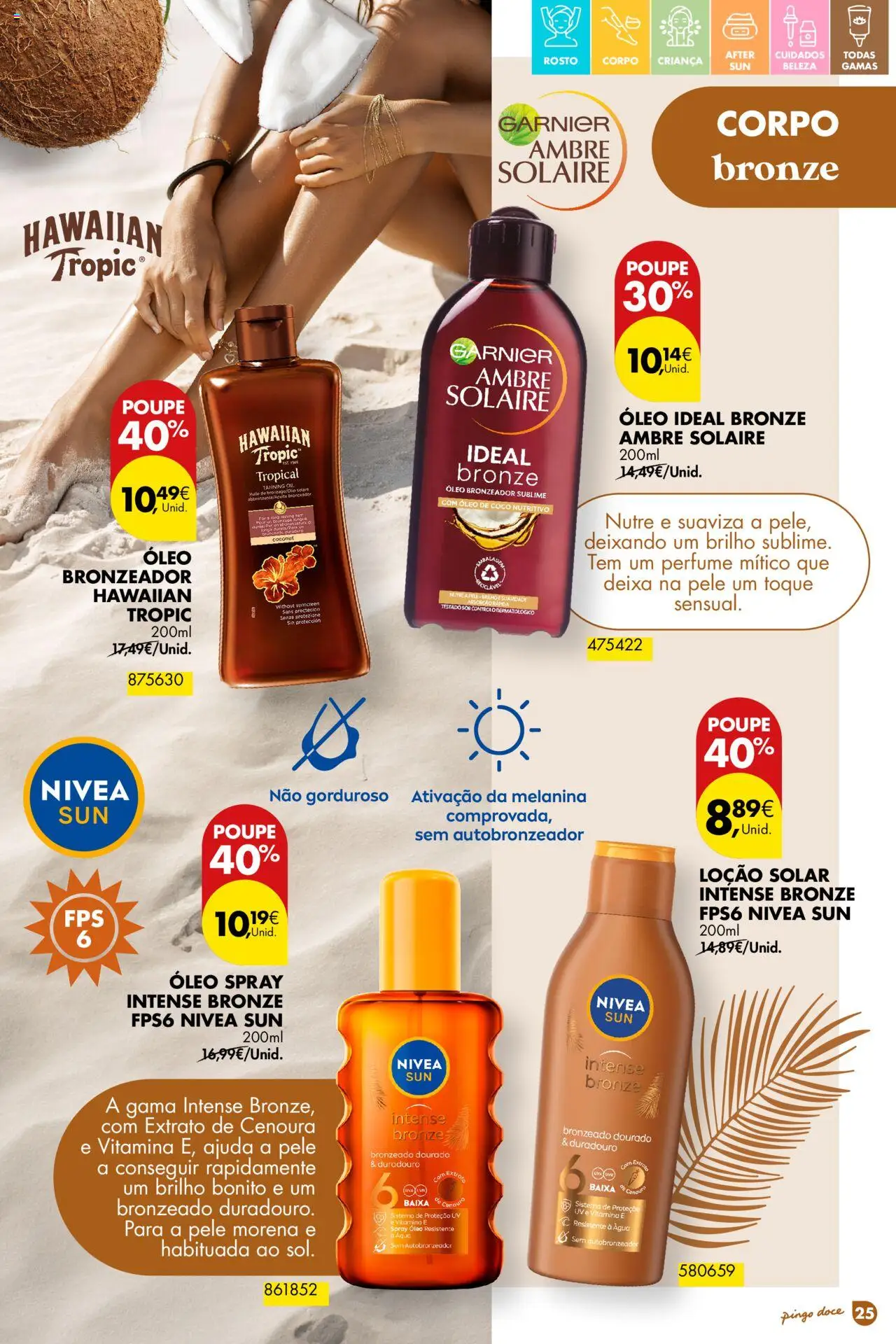 Pingo Doce - Folheto Solares │ válido de 01.04.2025 | Página: 25 | Produtos: Agua, Bronzeador, Autobronzeador, Óleo