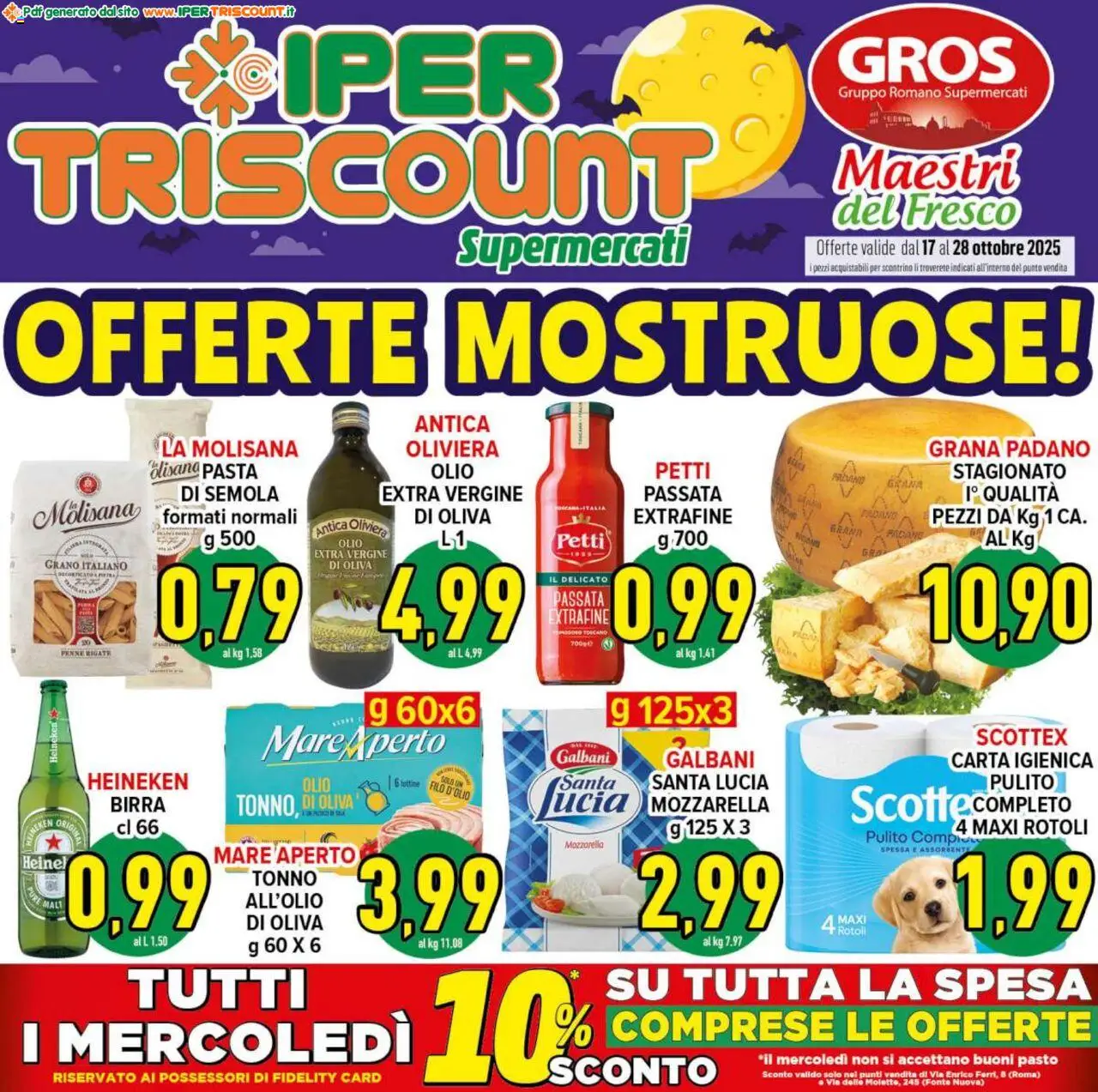 Volantino Ipertriscount del 17.10.2025 | Pagina: 1 | Prodotti: Birra, Mozzarella, Olio, Grana Padano