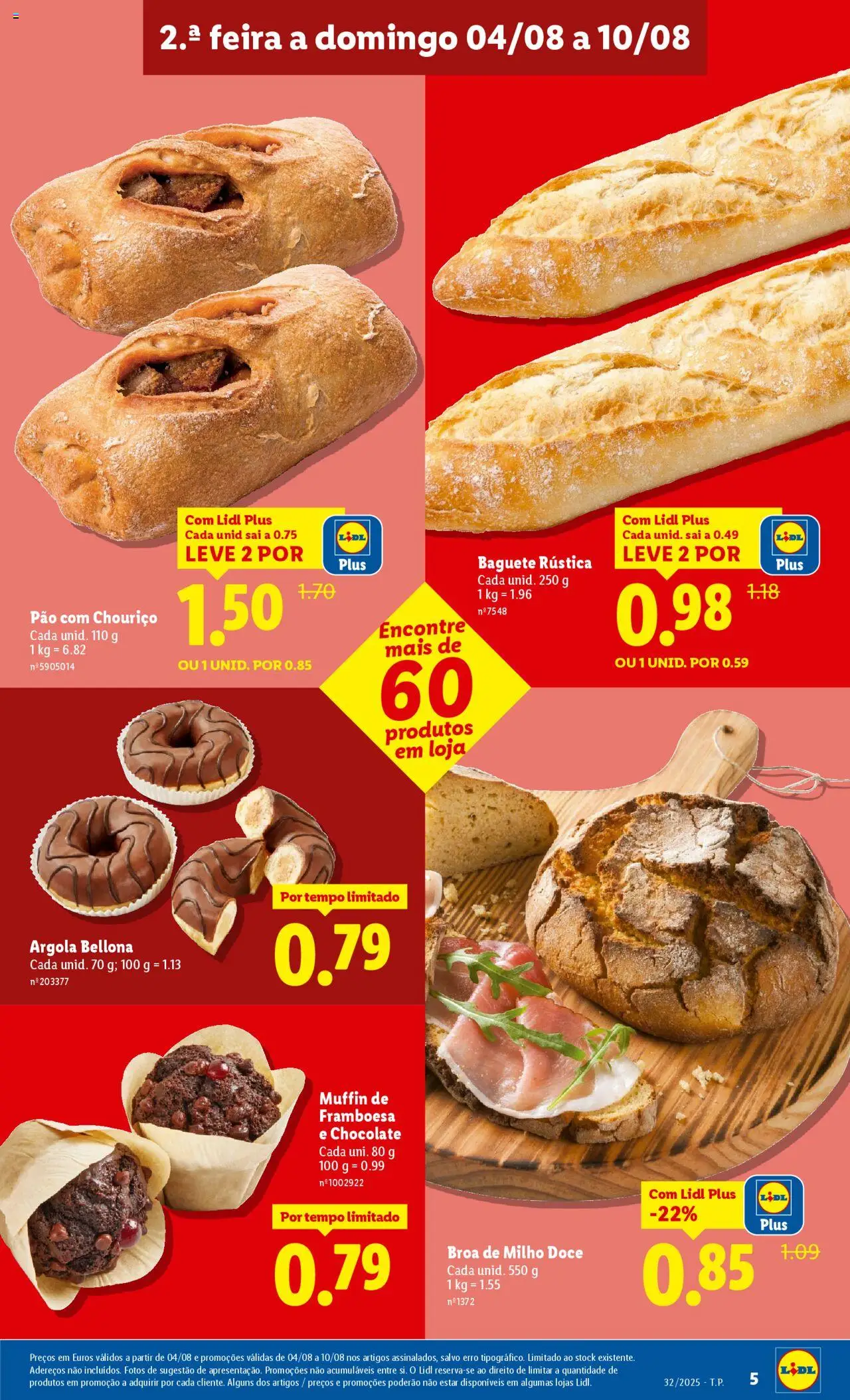 Lidl folheto │ válido de 04.08.2025 | Página: 5 | Produtos: Pão, Chocolate, Chouriço, Milho