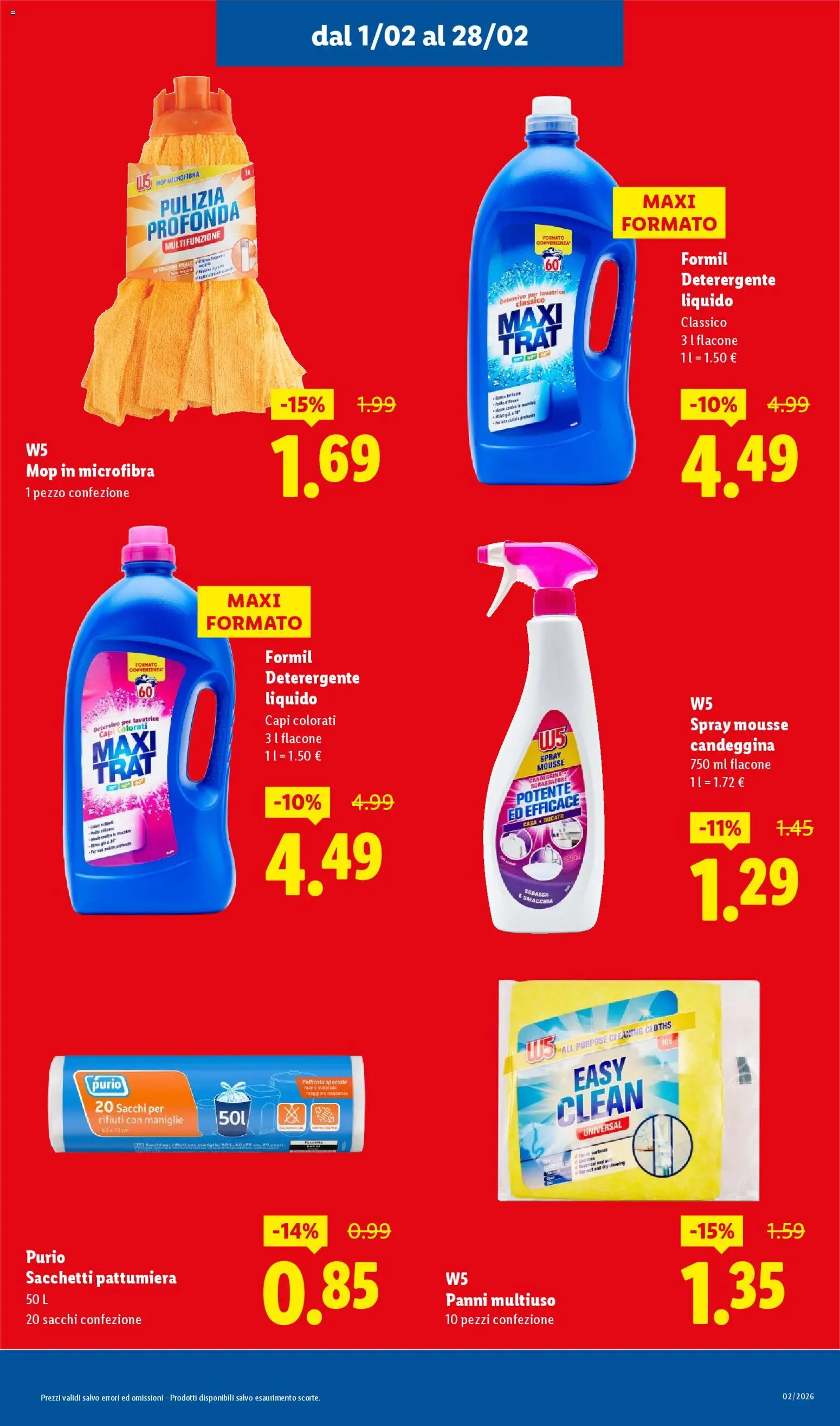 Volantino Lidl del 01.02.2026 | Pagina: 17 | Prodotti: Candeggina, Sgrassatore, Pattumiera, Pellicola