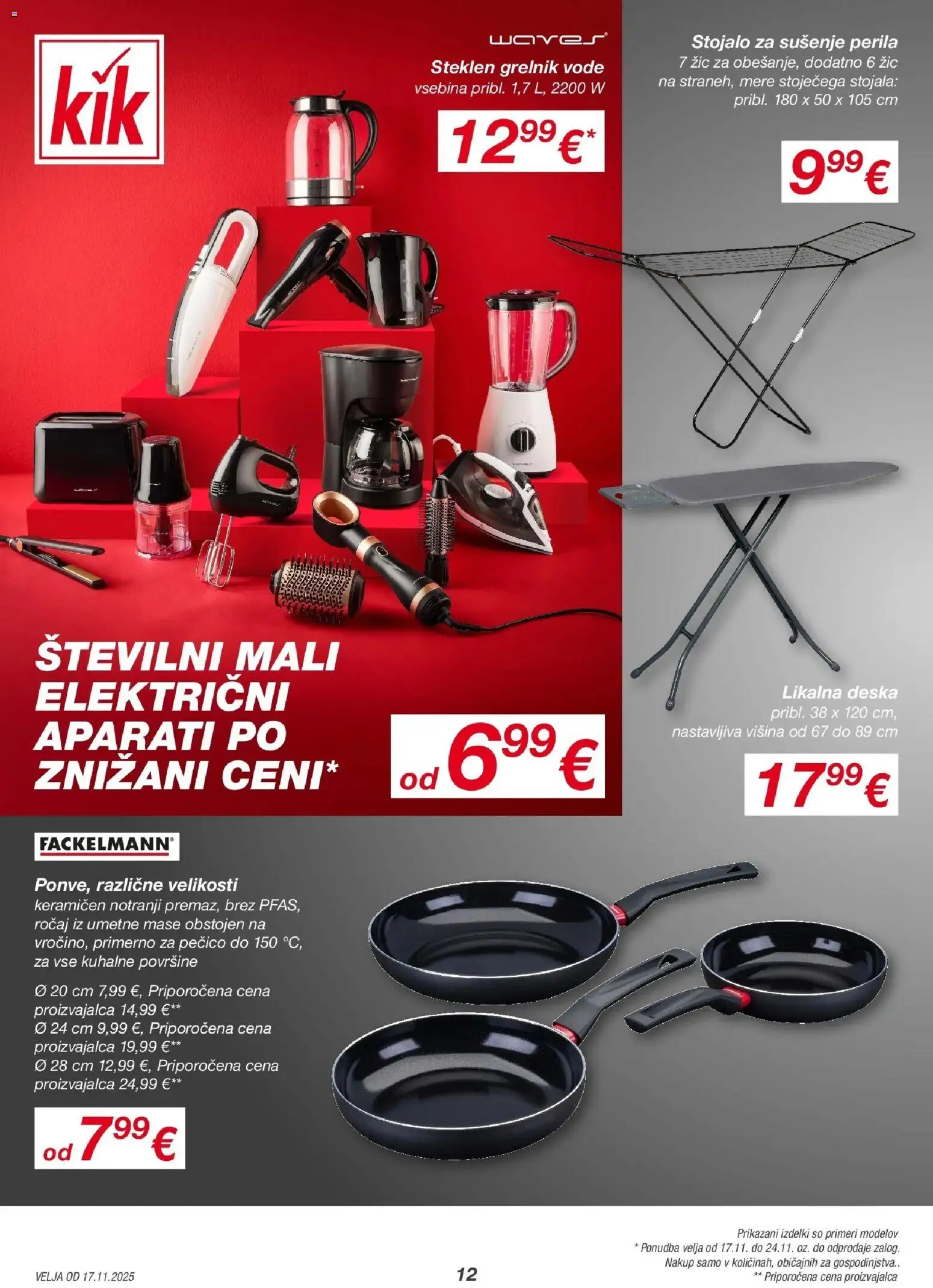 Novi Kik katalog ponudbe – veljaven od 17.11.2025 | Stran: 12 | Izdelki: Likalna deska, Grelnik vode