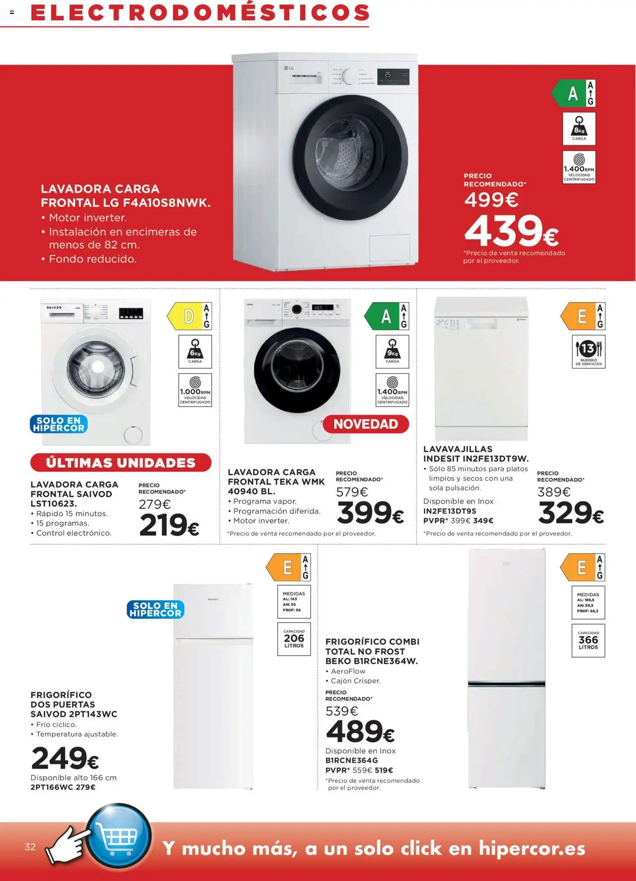 Hipercor catálogo │ válido desde el 14.08.2025 | Página: 36 | Productos: Lavadora, Lavavajillas, Combi