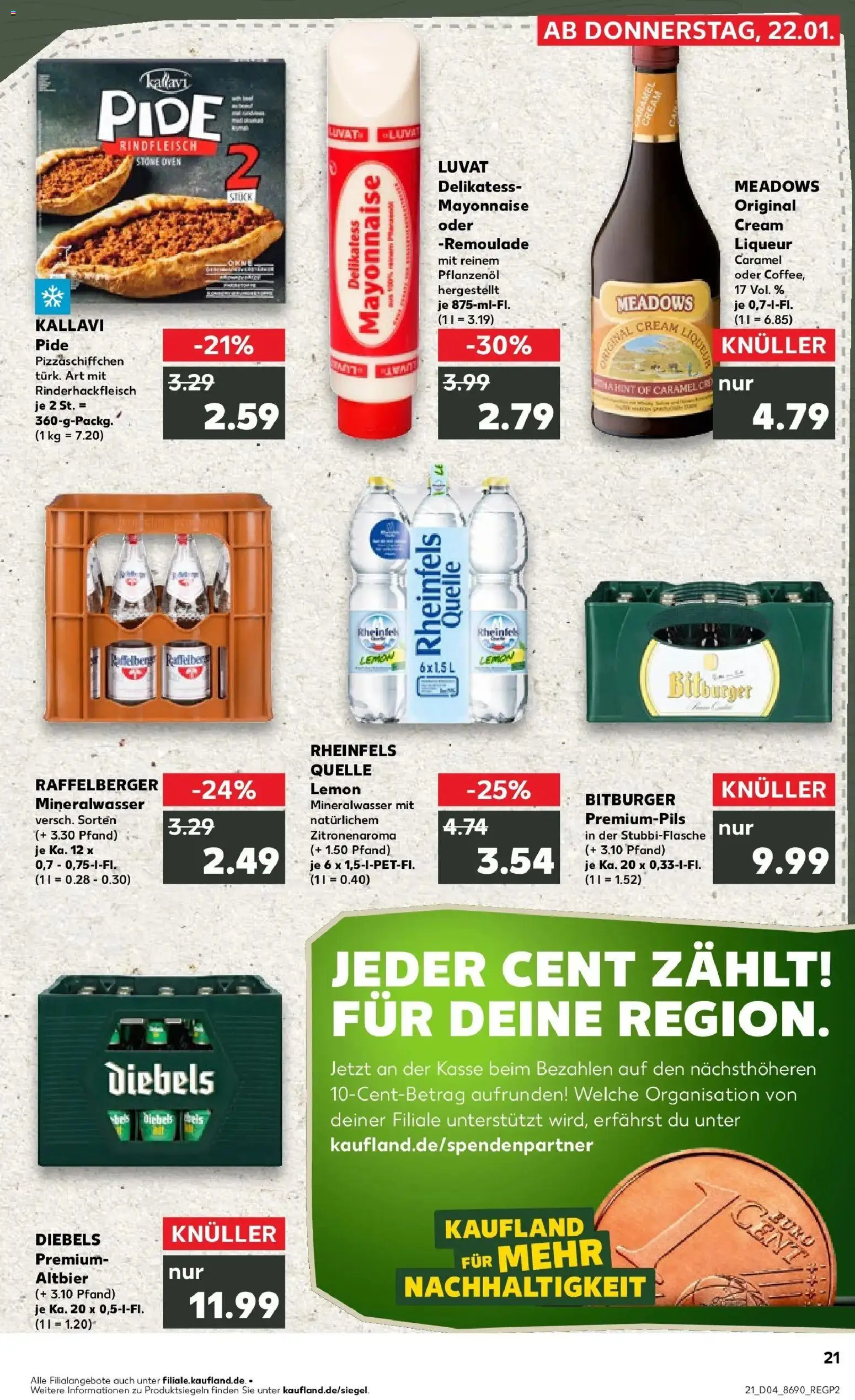 Prospekt Kaufland ab 25.01.2026 » Angebote Online zum Blättern | Seite: 21 | Produkte: Mineralwasser, Mayonnaise, Diebels, Rindfleisch