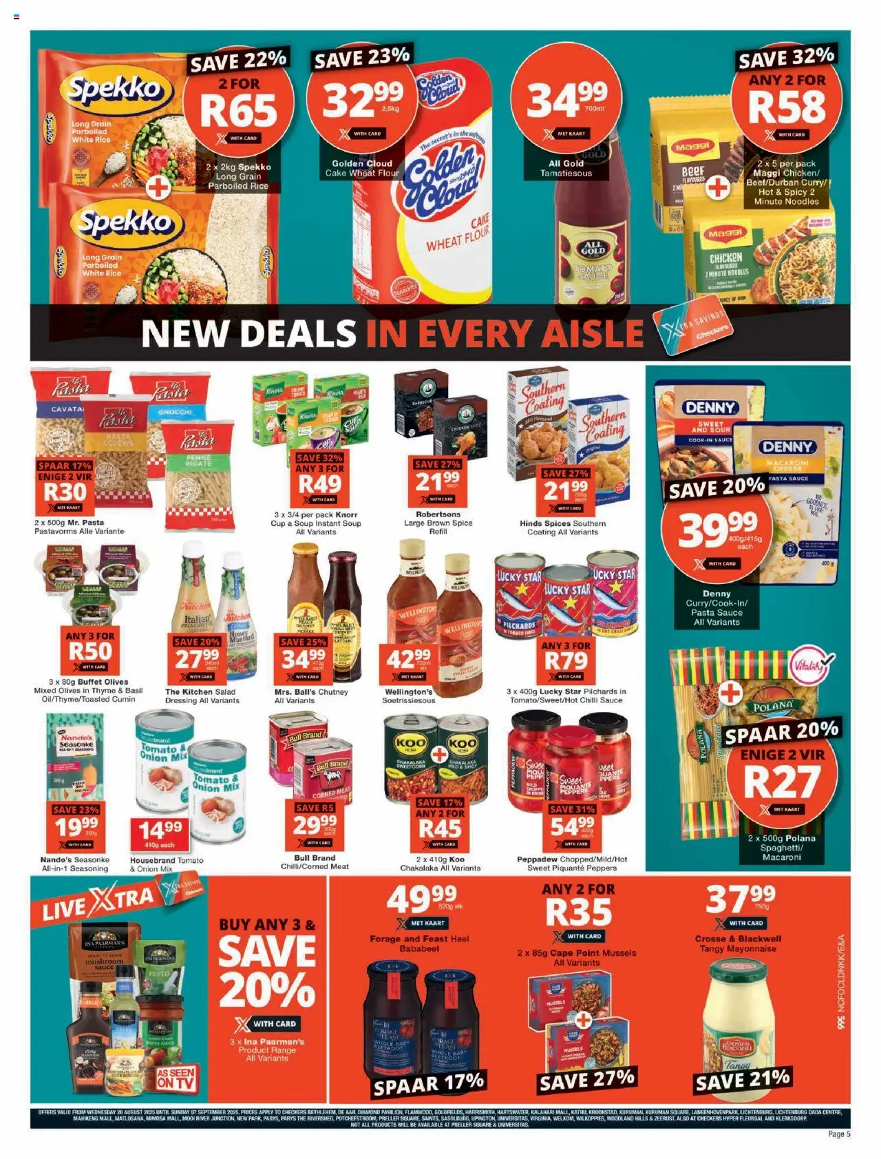 Checkers Northern Cape - August Month-End Promotion │ valid from 20.08.2025 | Page: 5 | Products: Corned meat, Chicken, Rice, Salad