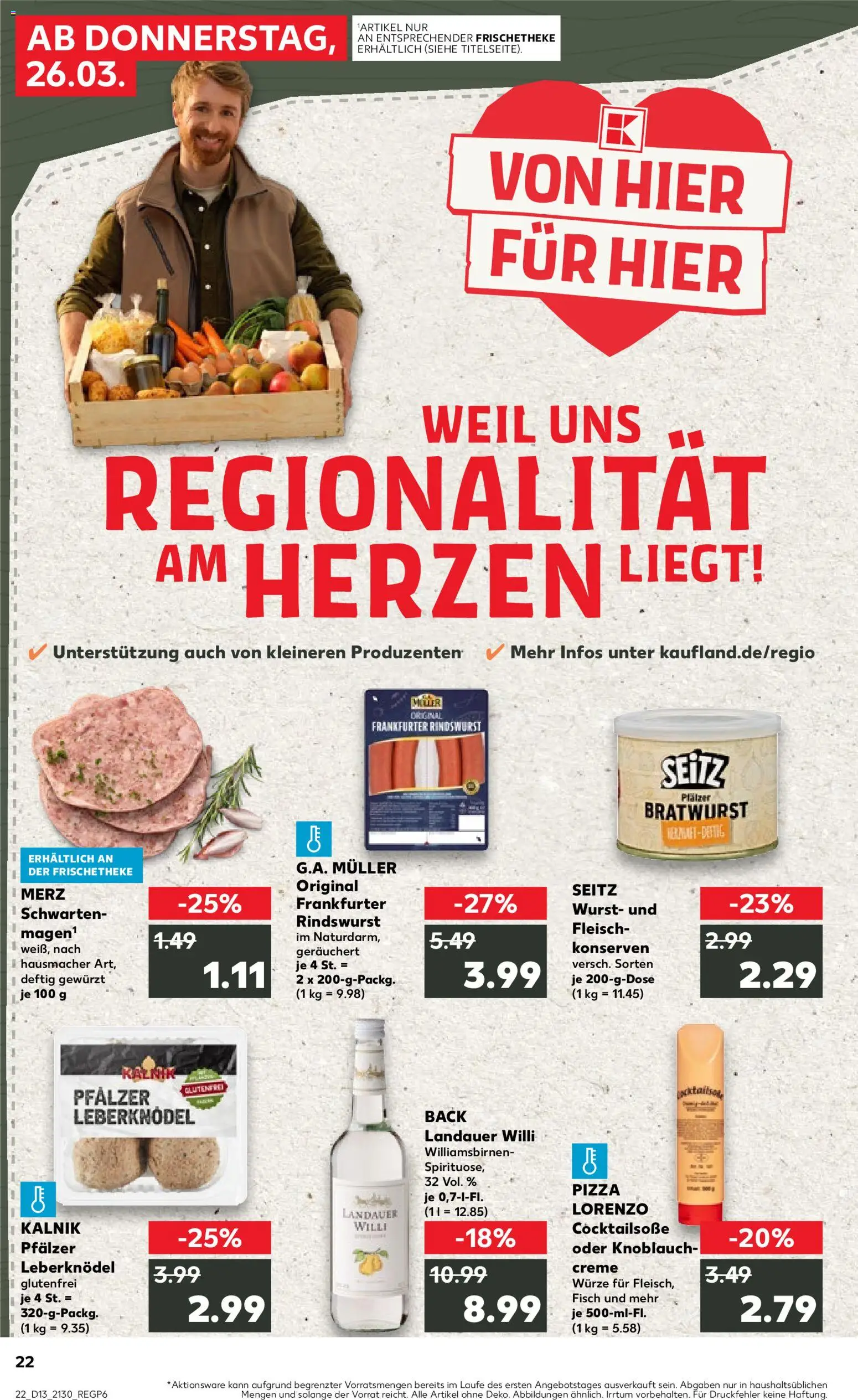 Kaufland Prospekt Speyer	 – gültig ab 26.03.2026 | Seite: 22 | Produkte: Fisch, Wurst, Pizza, Fleisch