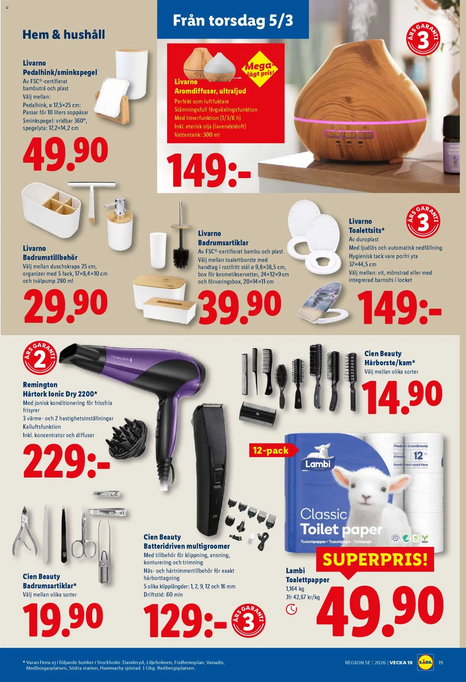 Lidl reklamblad aktuell från 02.03.2026 | Sida: 22 | Produkter: Hårtork, Toalettpapper, Olja, Sminkspegel