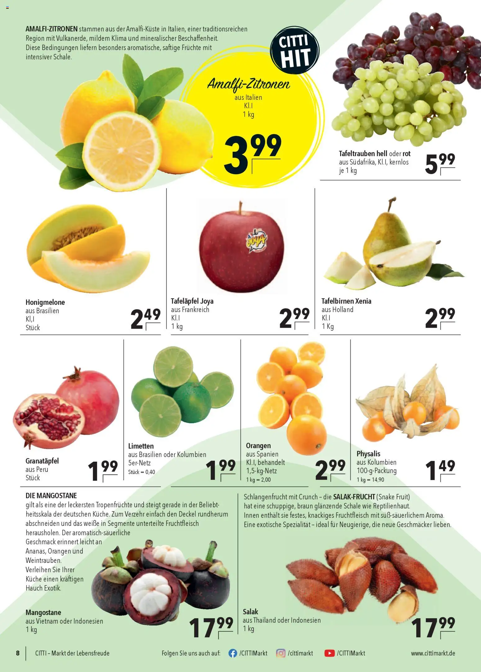 CITTI Markt Prospekt 	 – gültig ab 25.03.2026 | Seite: 8 | Produkte: Granatapfel, Limetten, Orangen, Honigmelone