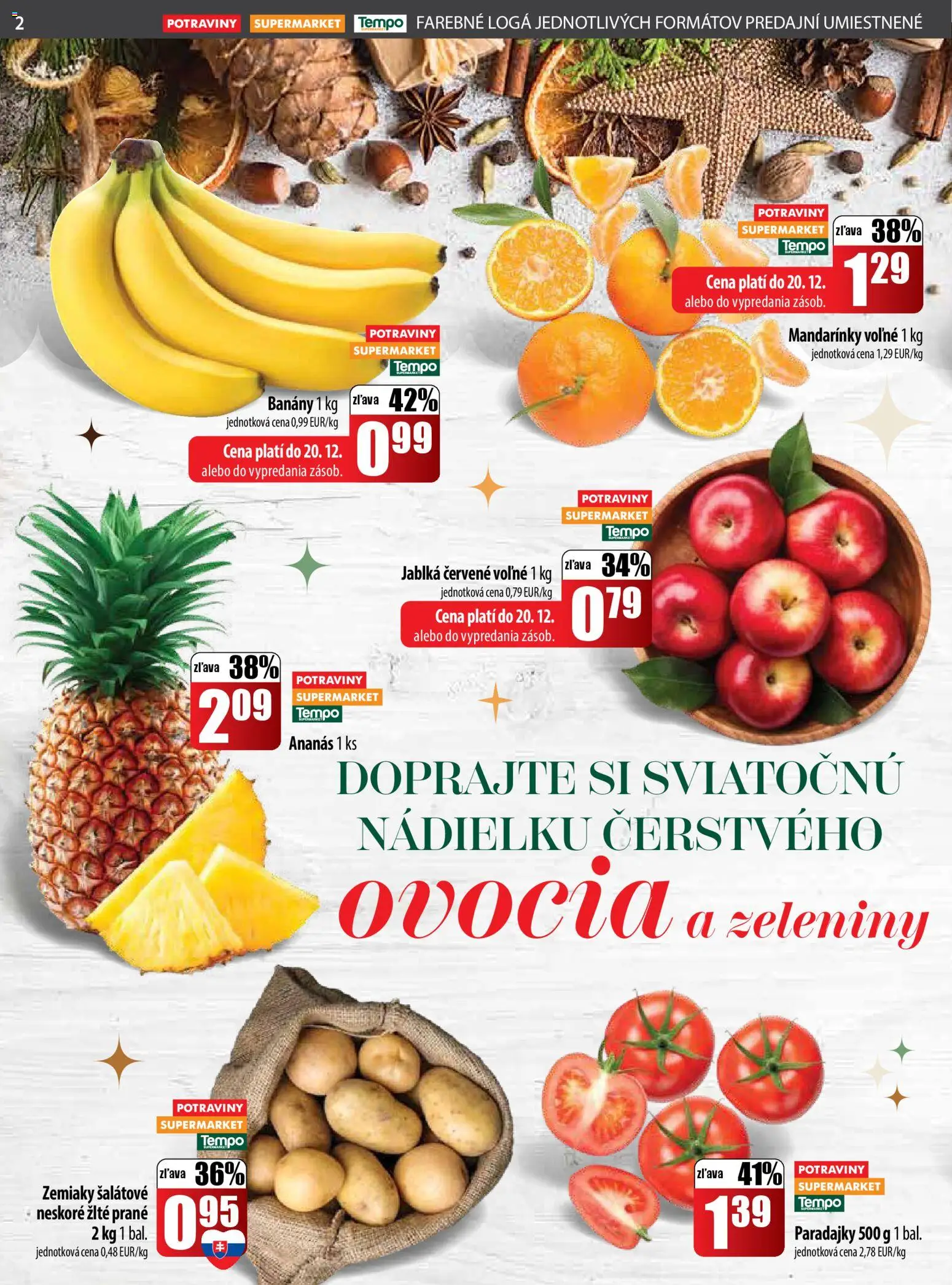 Nové COOP Jednota akcie – leták je platný od 18.12.2025 | Strana: 2 | Produkty: Jablká, Paradajky, Ananás, Zemiaky