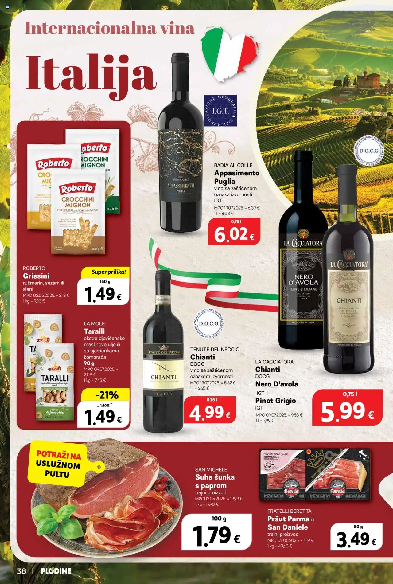 Plodine katalog | vrijedi od 01.10.2025 | Stranica: 38 | Proizvodi: Pica, Ulje, Vino, Pršut