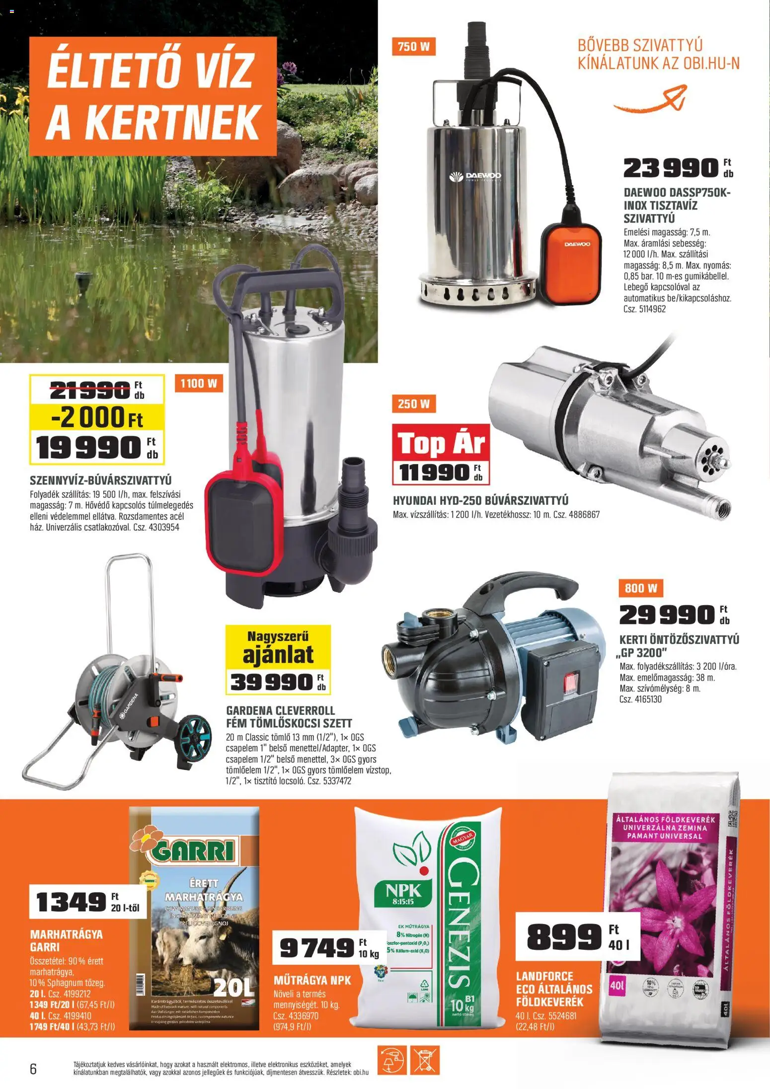 OBI akciós ujság - amely érvényes a következő dátumtól: 02.03.2026 | Oldal: 6 | Termékek: Tömlő, Búvárszivattyú, Szivattyú