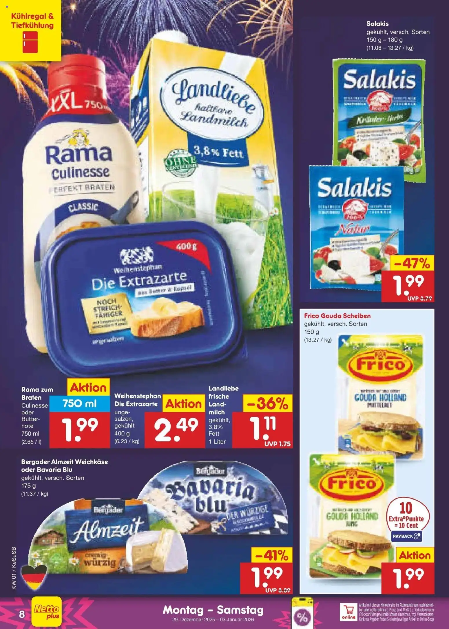 Netto Marken-Discount prospekt Bonn	 – gültig ab 28.12.2025 | Seite: 8 | Produkte: Milch, Butter, Gouda, Salakis