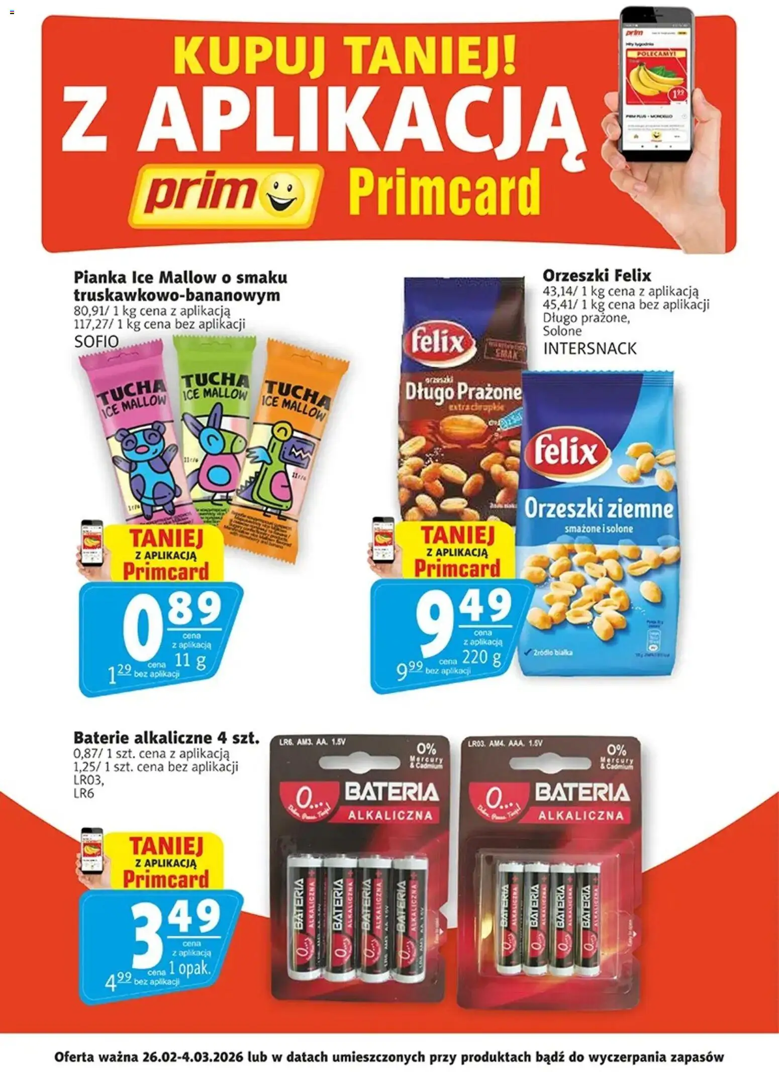 Prim Market Promocje - Primcard od 26.02.2026 | Strona: 2 | Produkty: Baterie, Bateria, Orzeszki ziemne