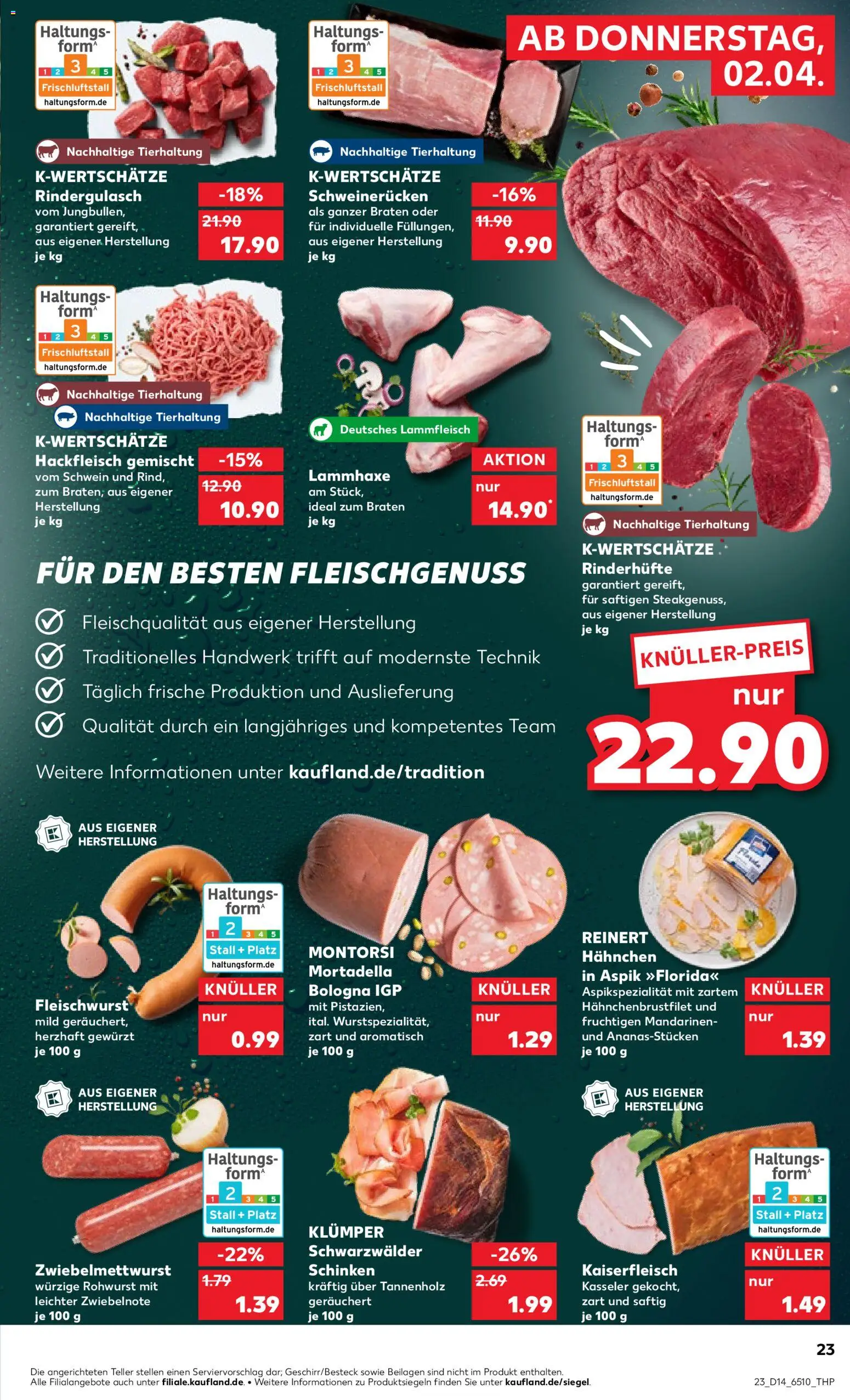 Kaufland Prospekt Köln	 – gültig ab 02.04.2026 | Seite: 23 | Produkte: Rindergulasch, Mandarinen, Schweinerucken, Hackfleisch