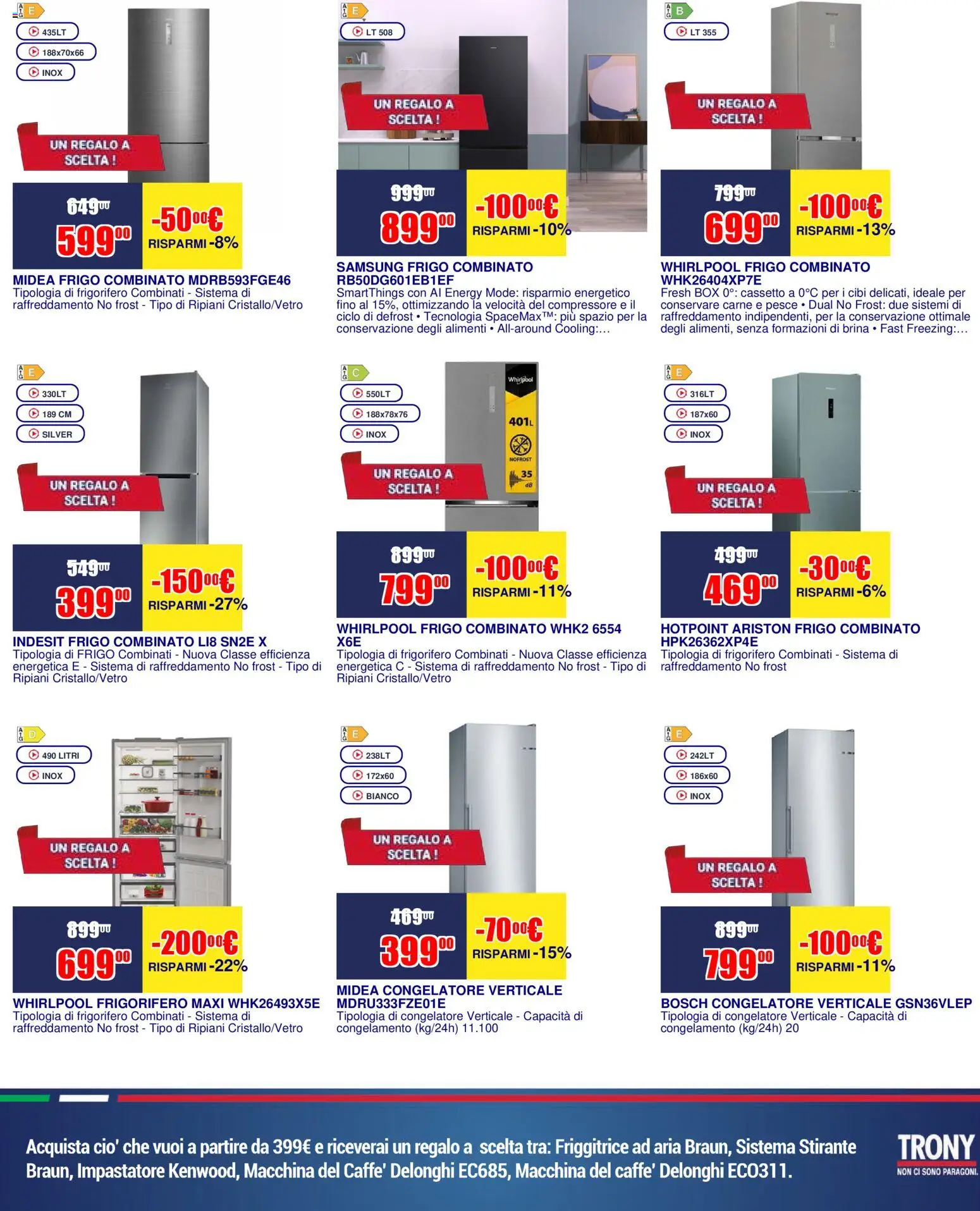 Volantino Trony del 16.04.2026 | Pagina: 5 | Prodotti: Friggitrice ad aria, Frigorifero, Congelatore, Friggitrice
