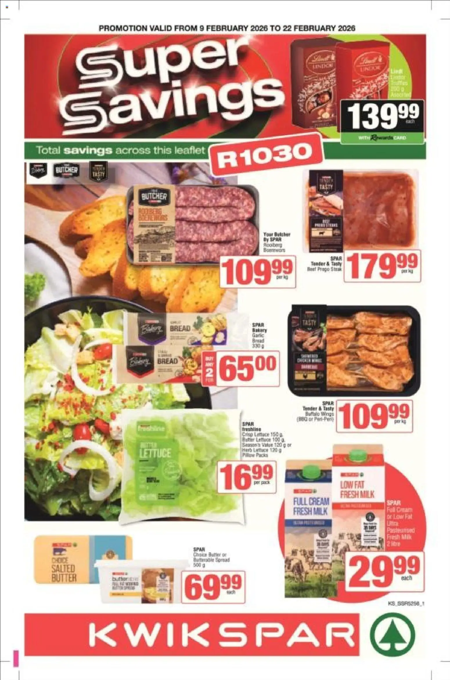 New KWIKSPAR catalogue – valid from 09.02.2026 | Page: 1 | Products: Milk, Butter, Bread, Cream
