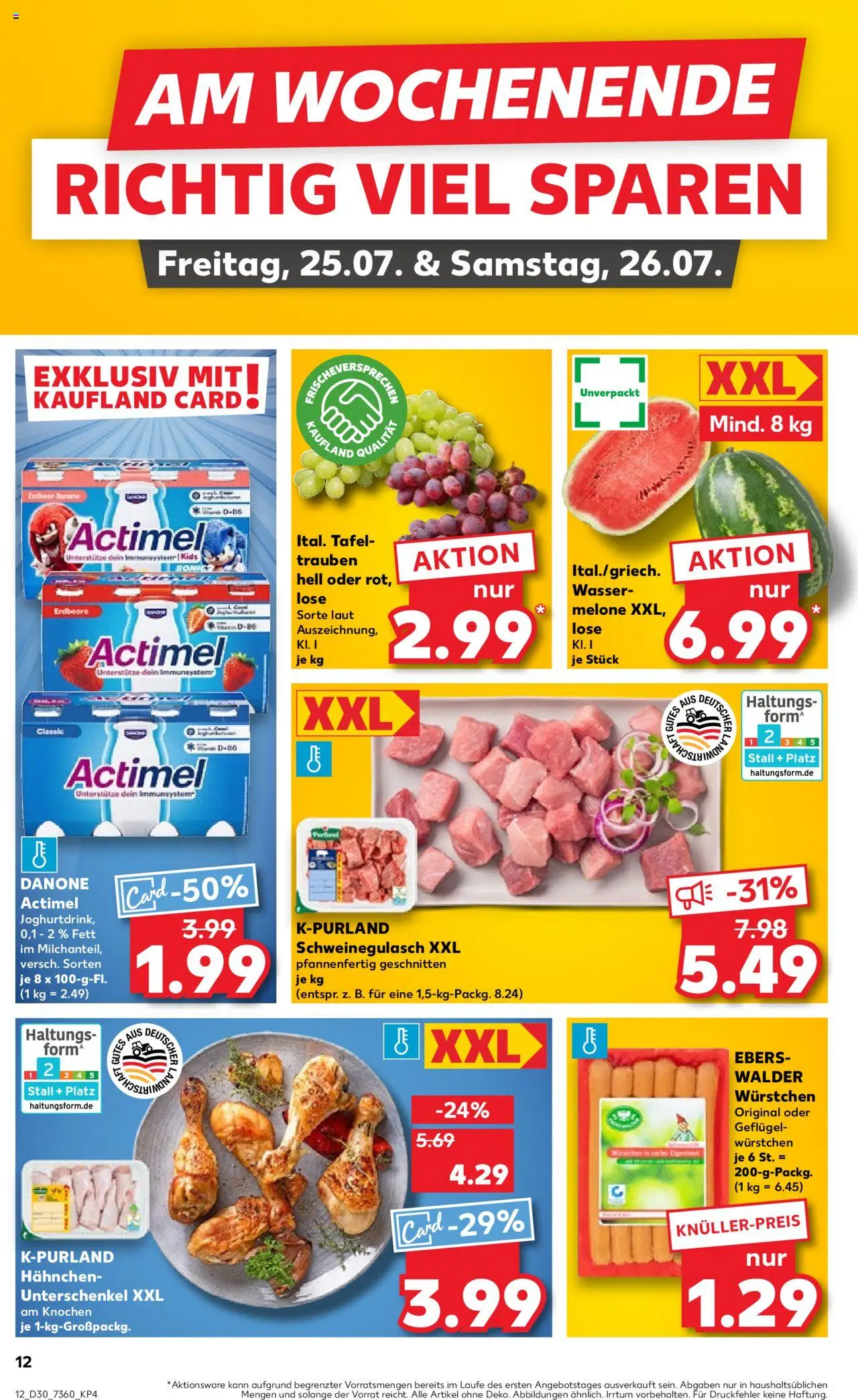 Kaufland Prospekt 	 - gültig ab dem 24.07.2025 | Seite: 12 | Produkte: Hahnchen, Actimel, Wassermelone, Melone