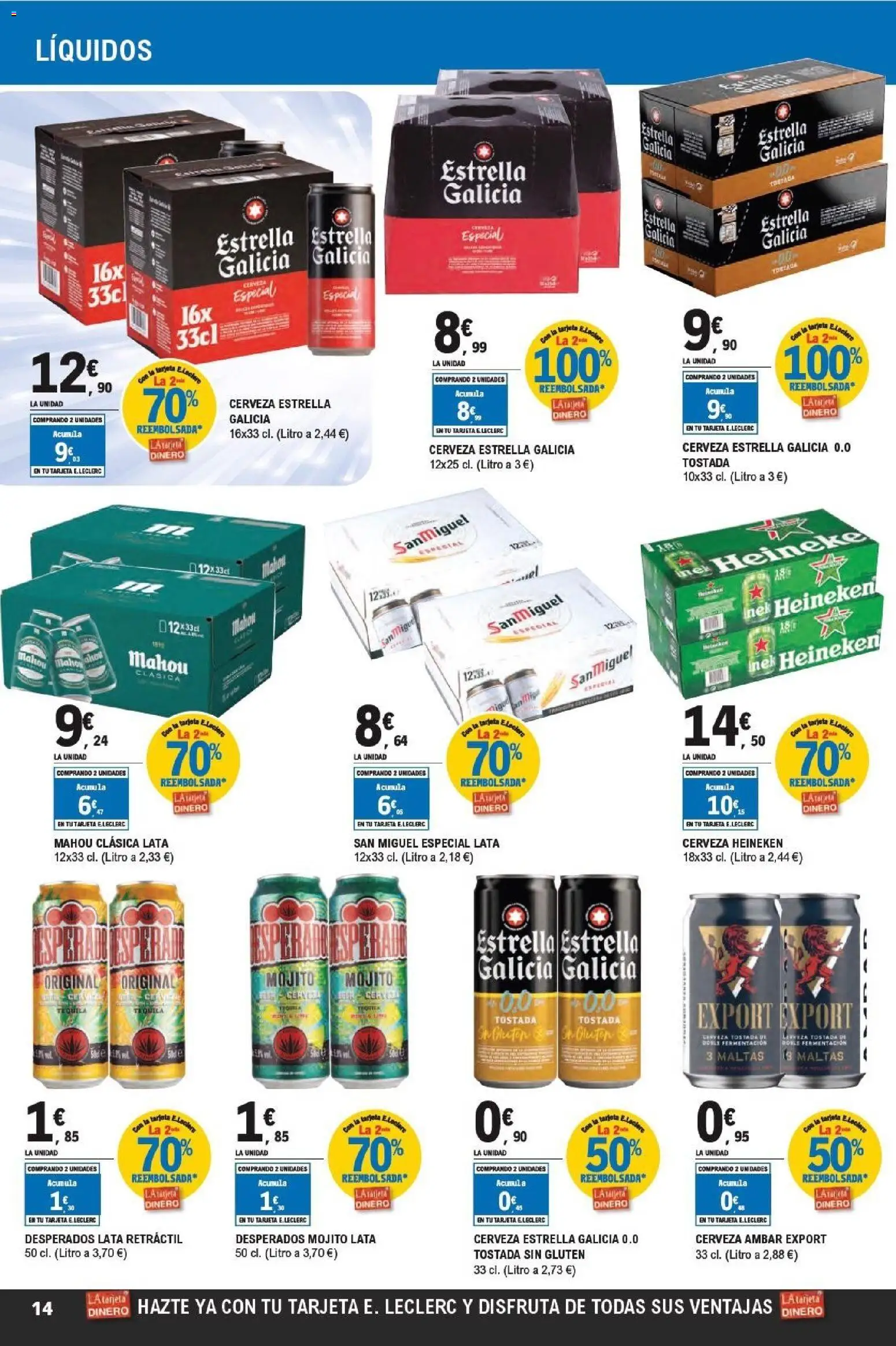 E.Leclerc -Tarjetazo │ válido desde el 18.03.2026 | Página: 14 | Productos: Cerveza, Παρμεζάνα, Σπανάκι