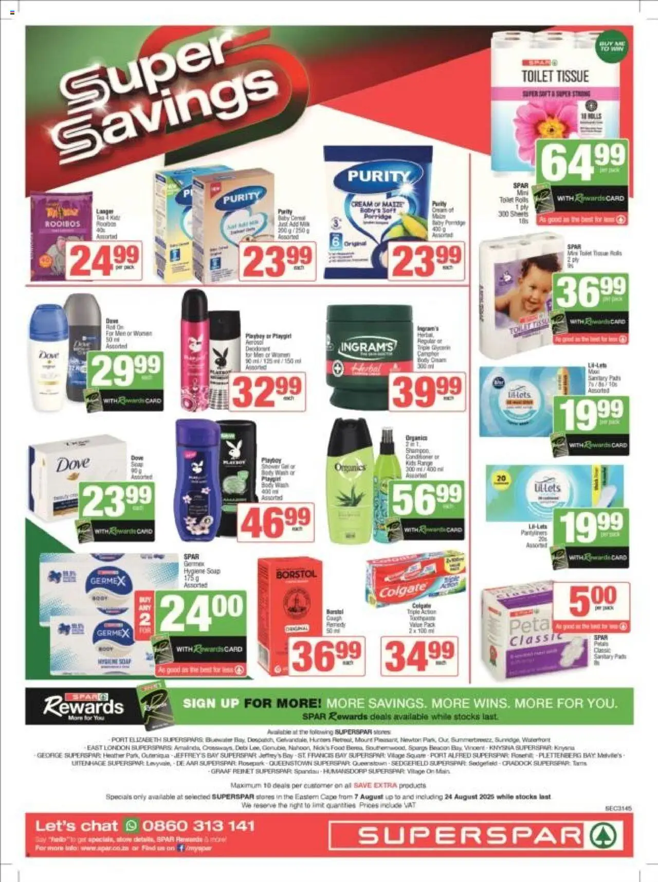 Superspar - Eastern Cape - Weekly Specials │ valid from 07.08.2025 | Page: 8 | Products: Toilet, Body cream, Deodorant, Body wash