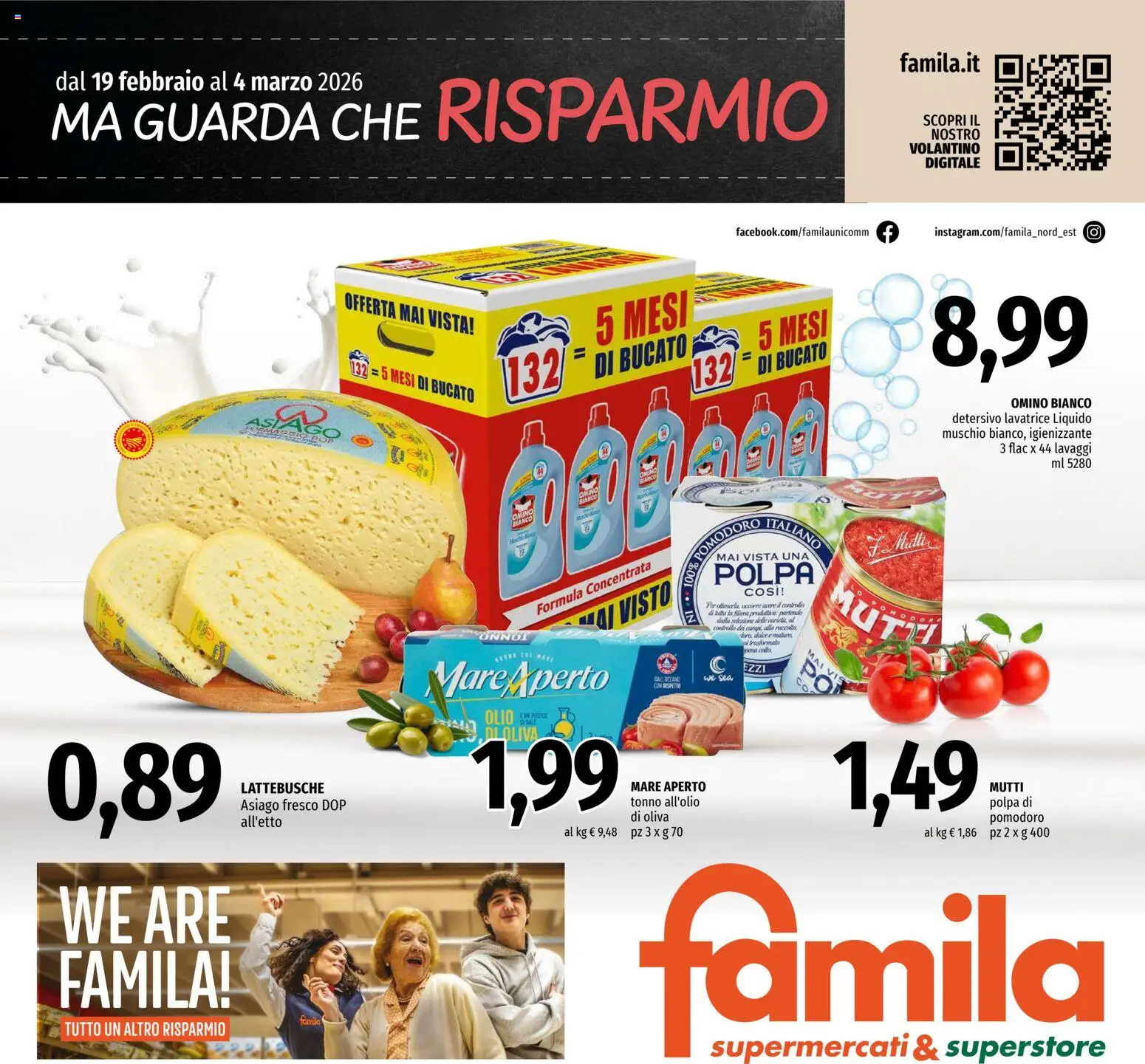 Volantino Famila del 19.02.2026 | Pagina: 1 | Prodotti: Pomodoro, Formaggio, Olio, Mutti