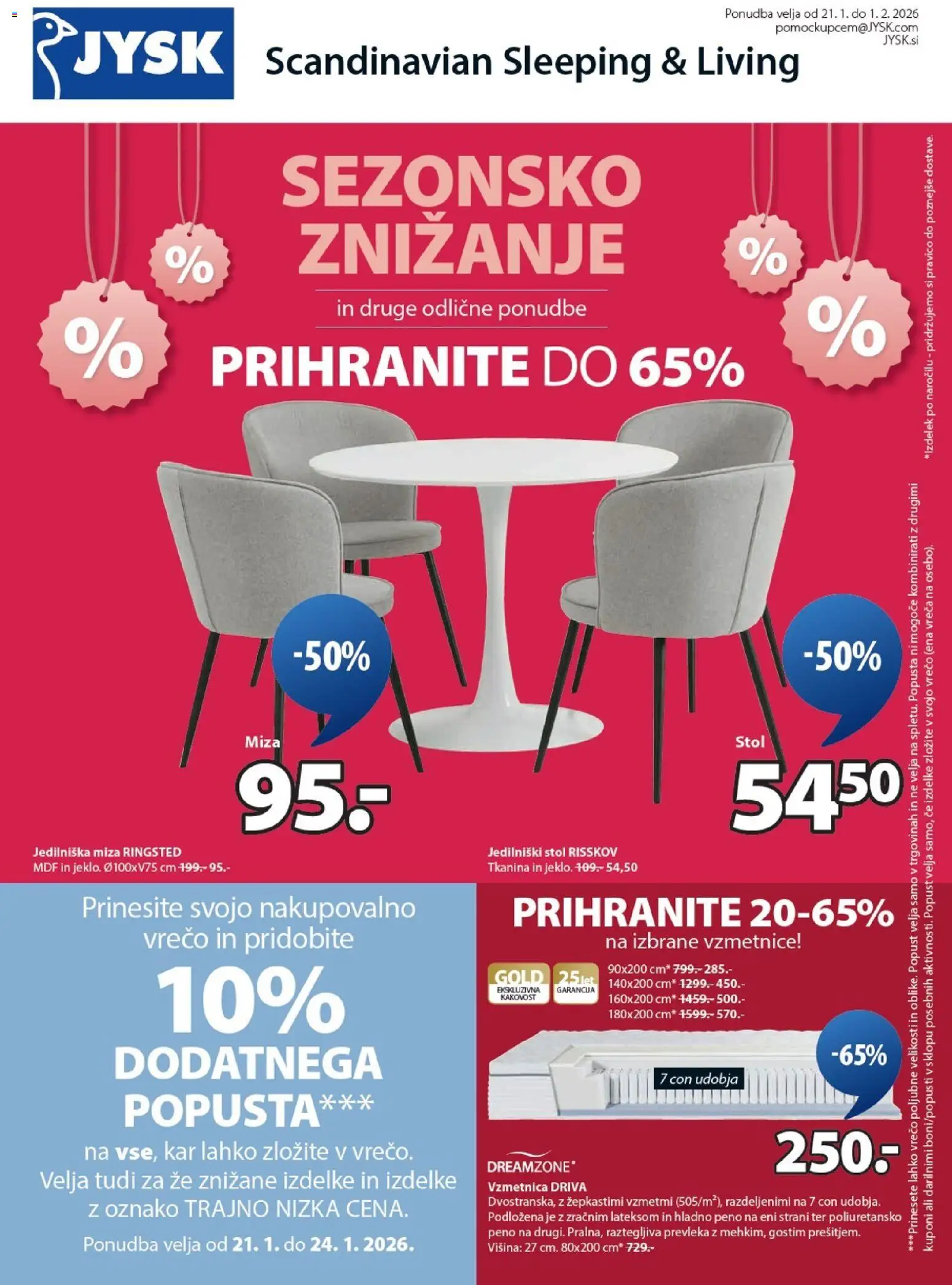 Novi JYSK katalog ponudbe – veljaven od 21.01.2026 | Stran: 1 | Izdelki: Vzmetnica, Prevleka, Miza, Stol