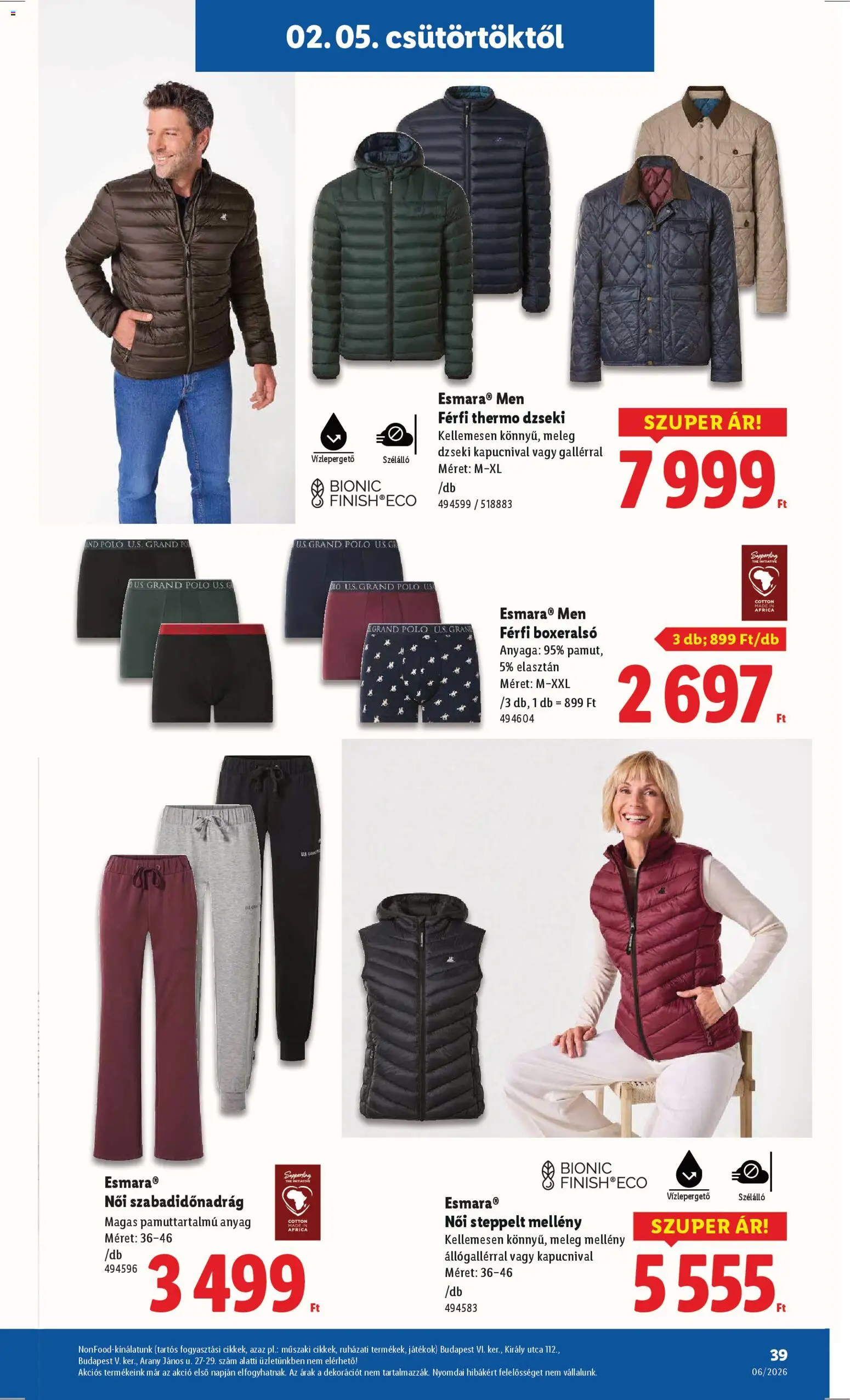 Lidl akciós ujság - amely érvényes a következő dátumtól: 05.02.2026 | Oldal: 39 | Termékek: Boxeralsó, Játékok, Mellény, Dzseki