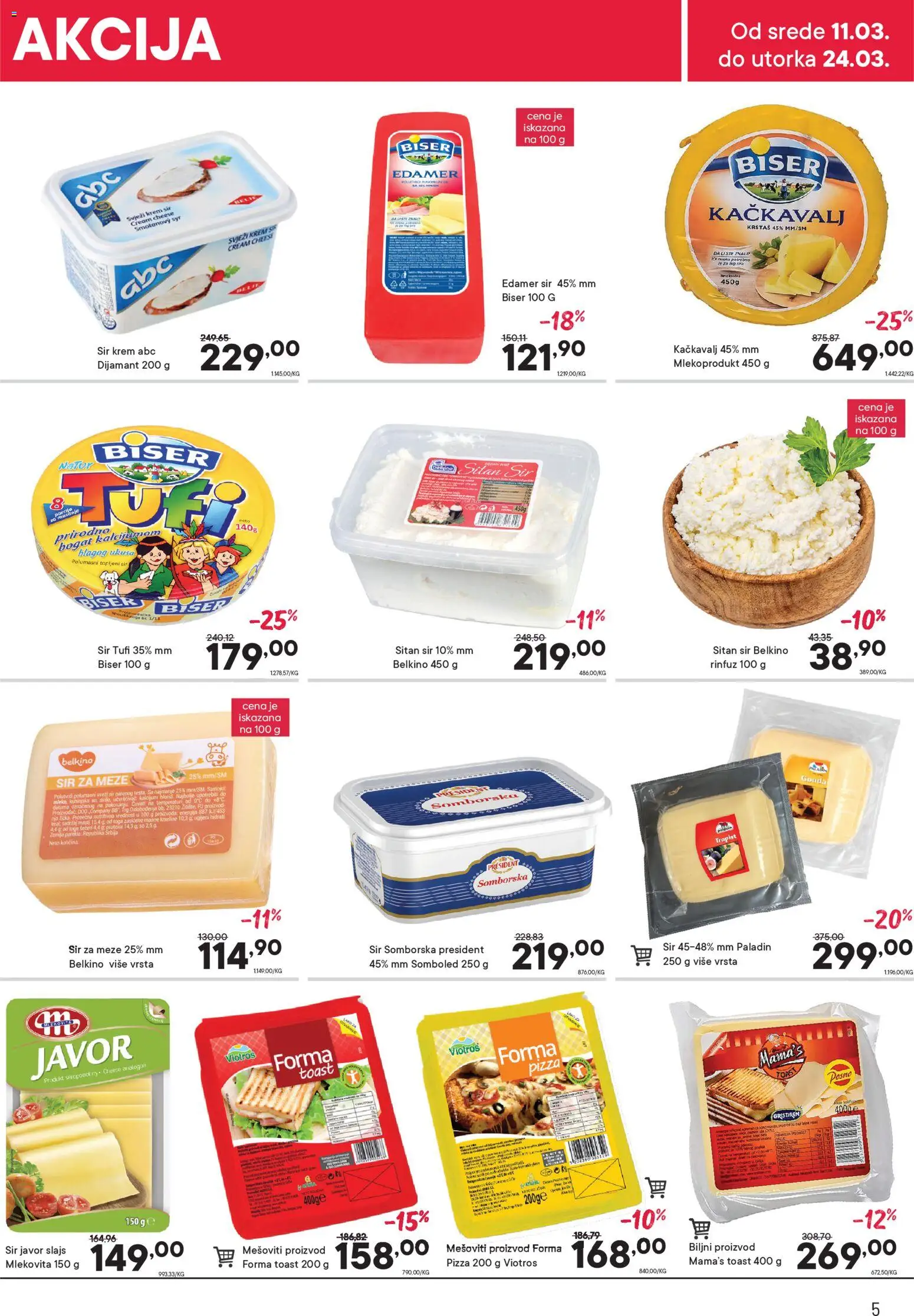 PerSu katalog - važi od 11.03.2026 | Strana: 5 | Proizvode: Sitan sir, Edamer, Gouda, Sir