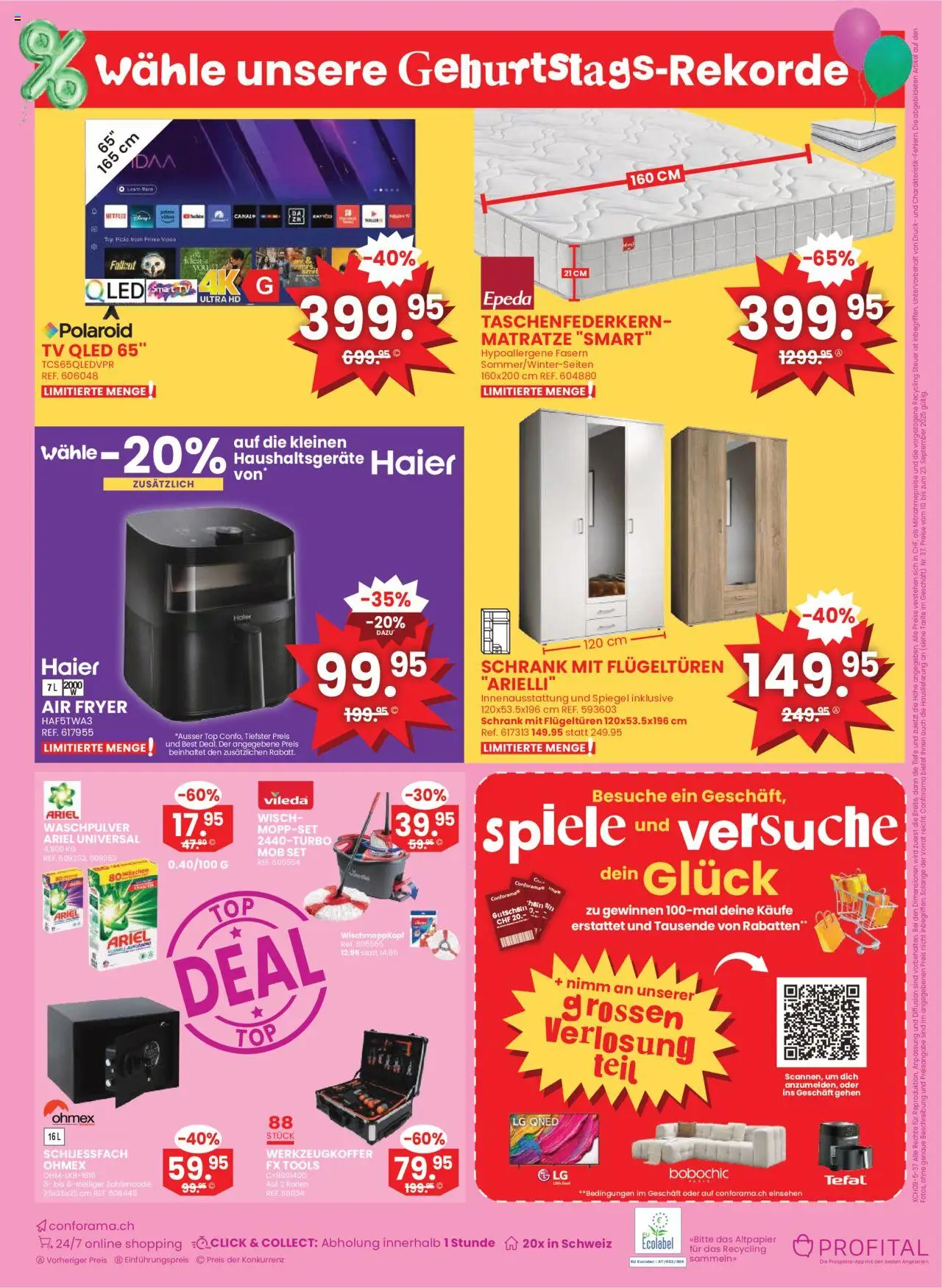 Conforama Aktionen – gültig ab 10.09.2025 | Seite: 16 | Produkte: Matratze, Spiegel, Waschpulver, Top