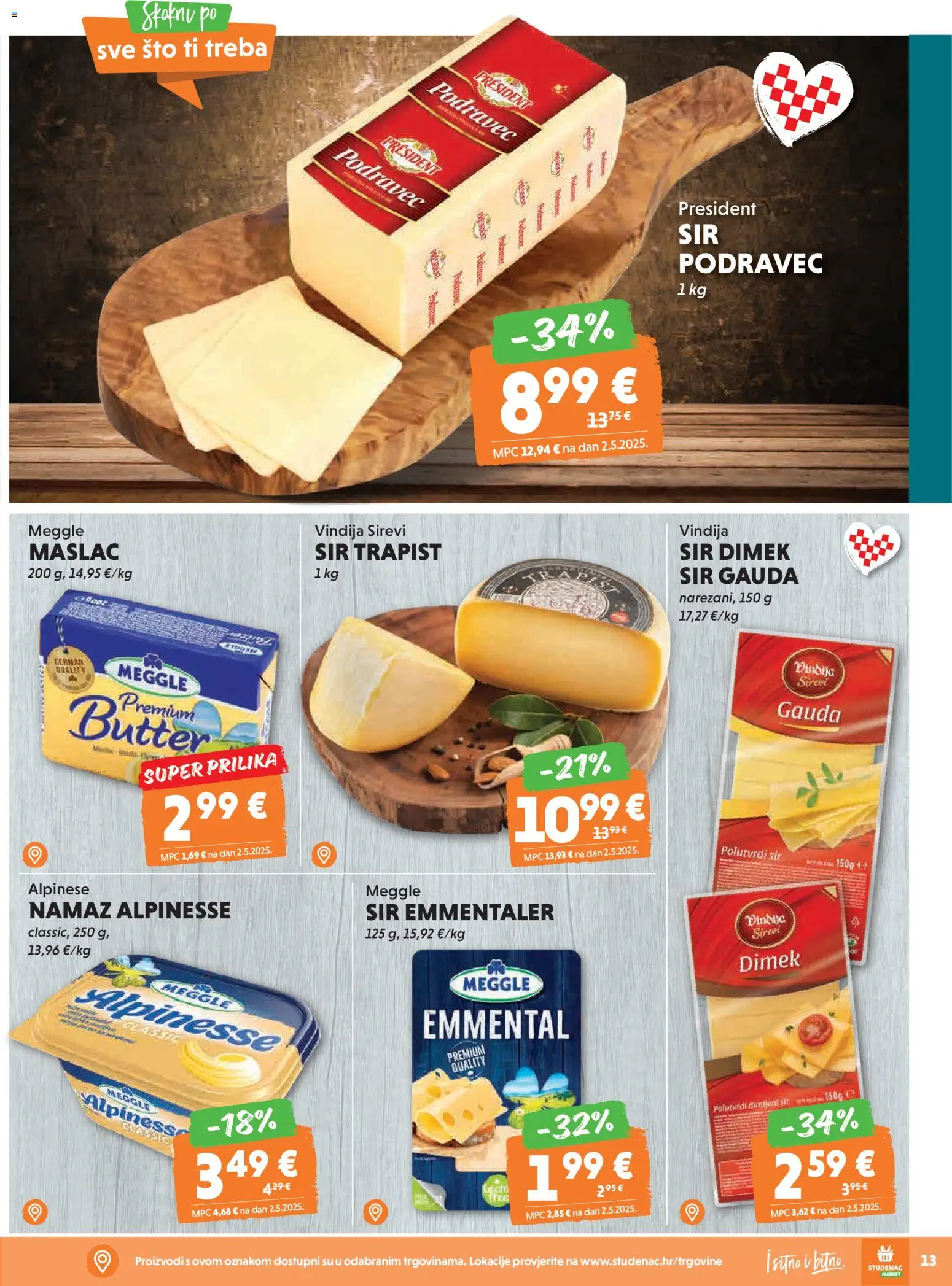 Studenac katalog | vrijedi od 18.02.2026 | Stranica: 13 | Proizvodi: Vindija, Maslac, Sir, Trapist
