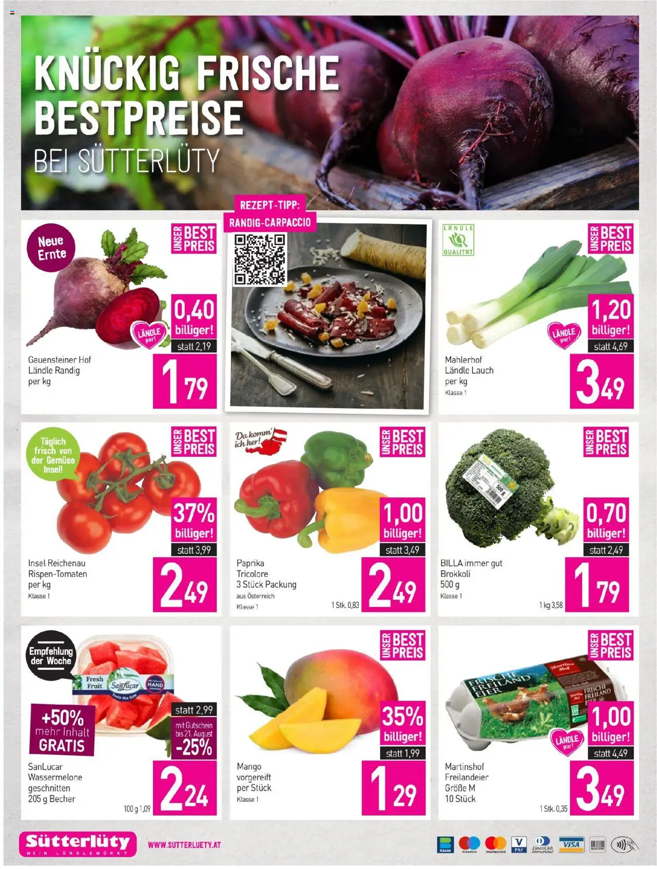 Sutterlüty Flugblatt gültig ab 14.08.2025 | Seite: 20 | Produkte: Gemüse, Mango, Wassermelone