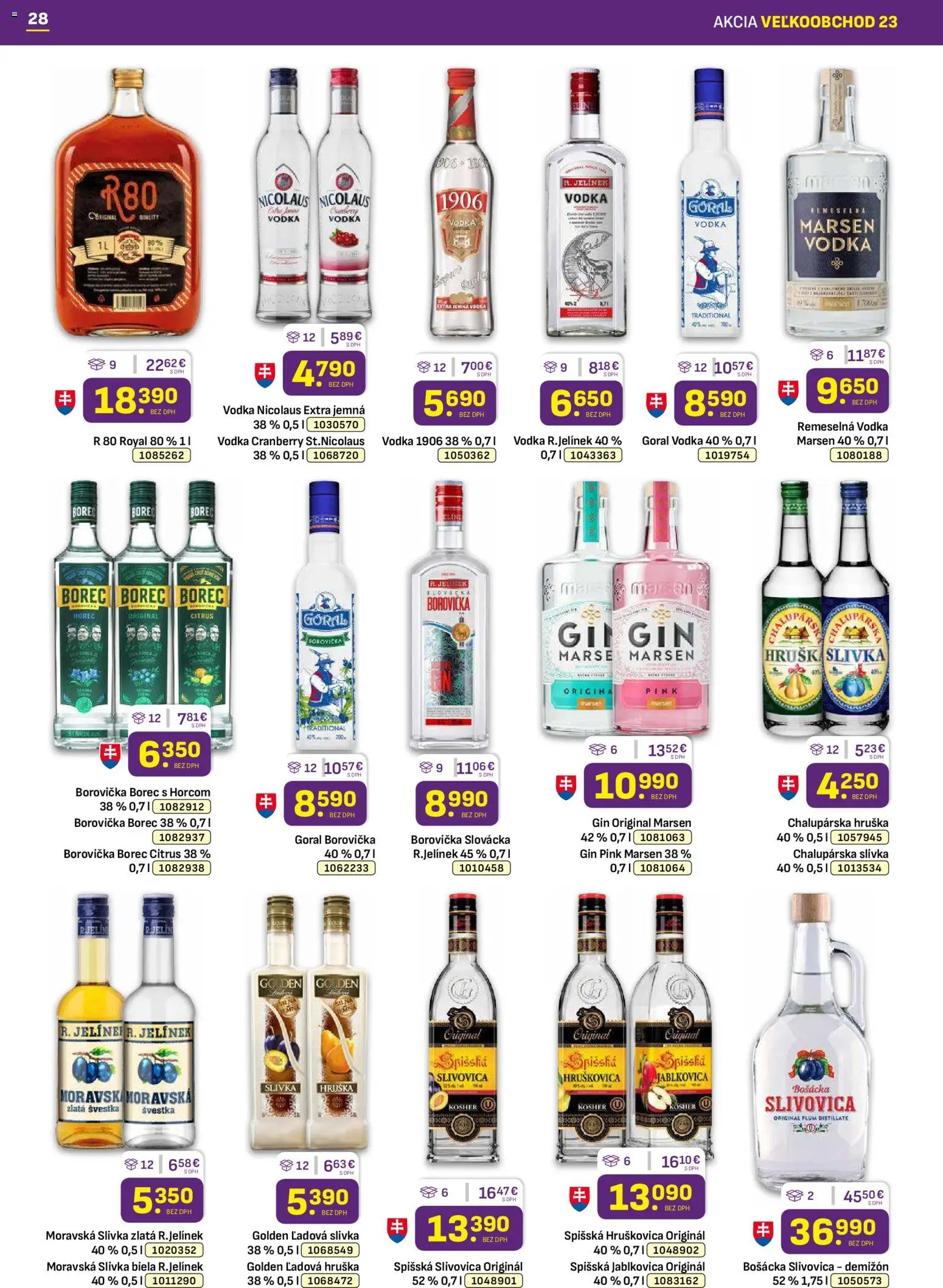 Nové Libex akcie – leták je platný od 17.11.2025 | Strana: 28 | Produkty: Bošácka slivovica, Gin, Vodka, Nicolaus vodka
