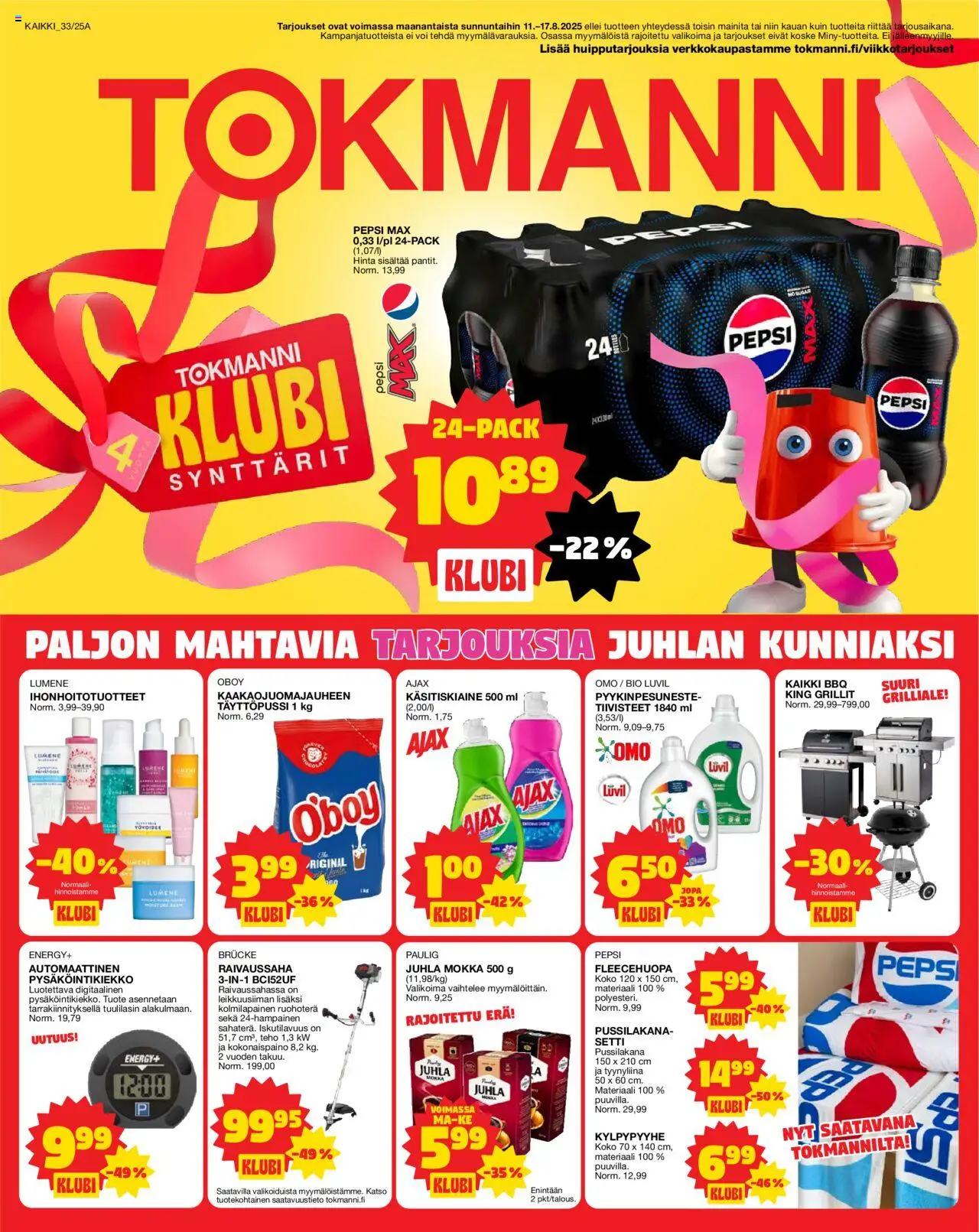  | Sivu: 1 | Tuotteet: Juhla Mokka, Raivaussaha, Voi, Tyynyliina