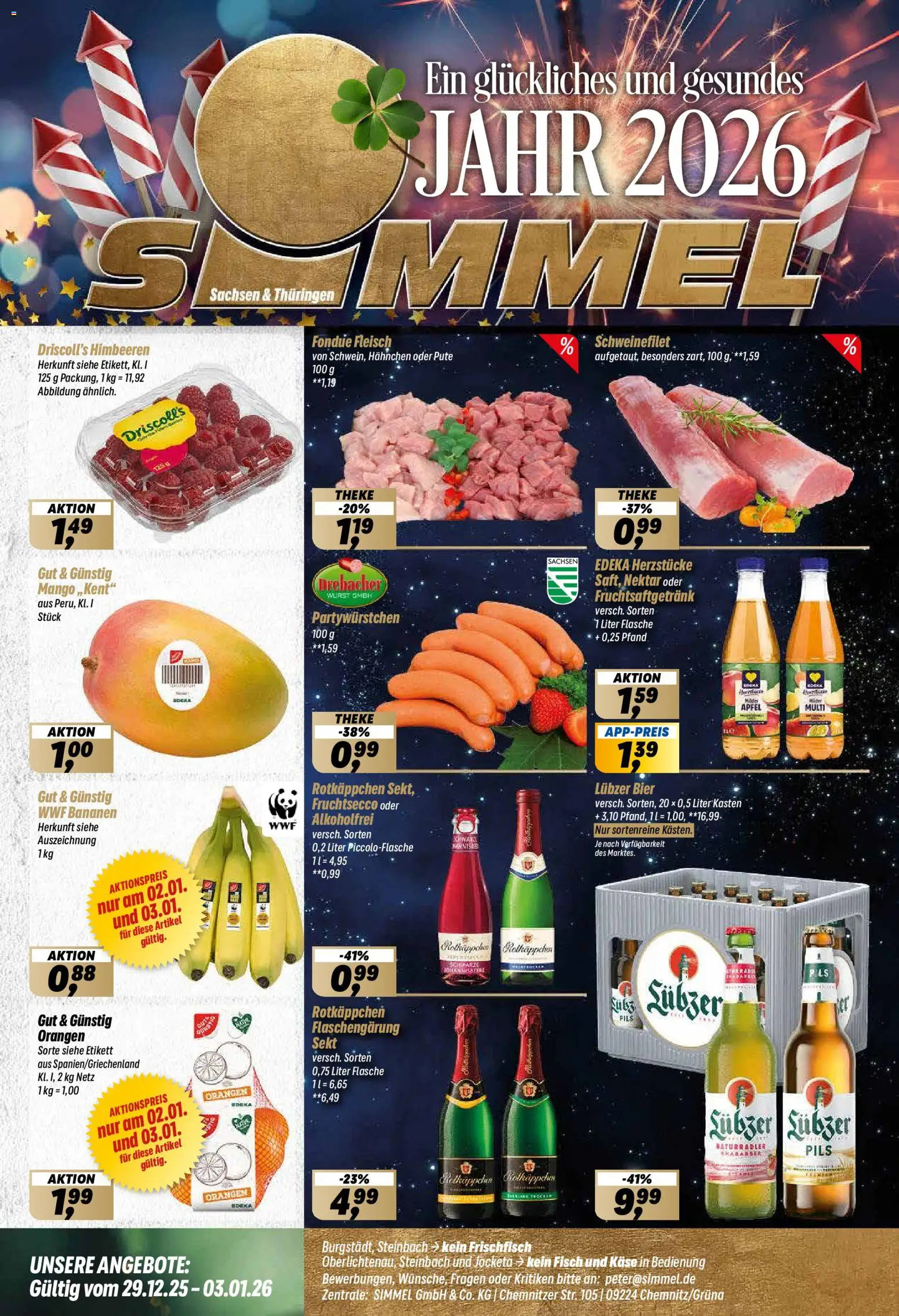 Simmel Prospekt 	 – gültig ab 29.12.2025 | Seite: 1 | Produkte: Käse, Pils, Bananen, Fondue