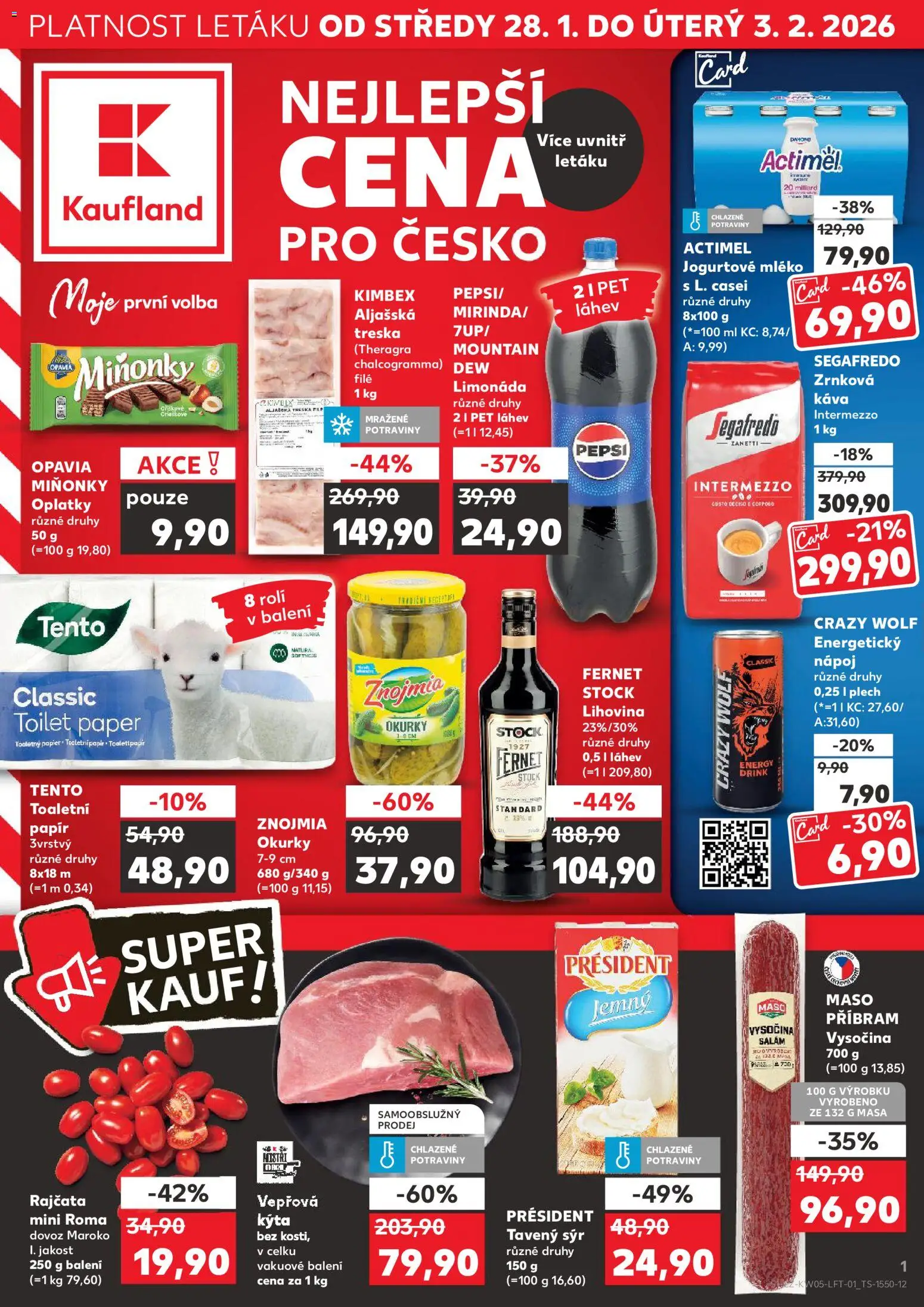 Kaufland leták - Praha 8 od 28.01.2026 | Strana: 1 | Produkty: Mléko, Treska, Okurky, Vysočina