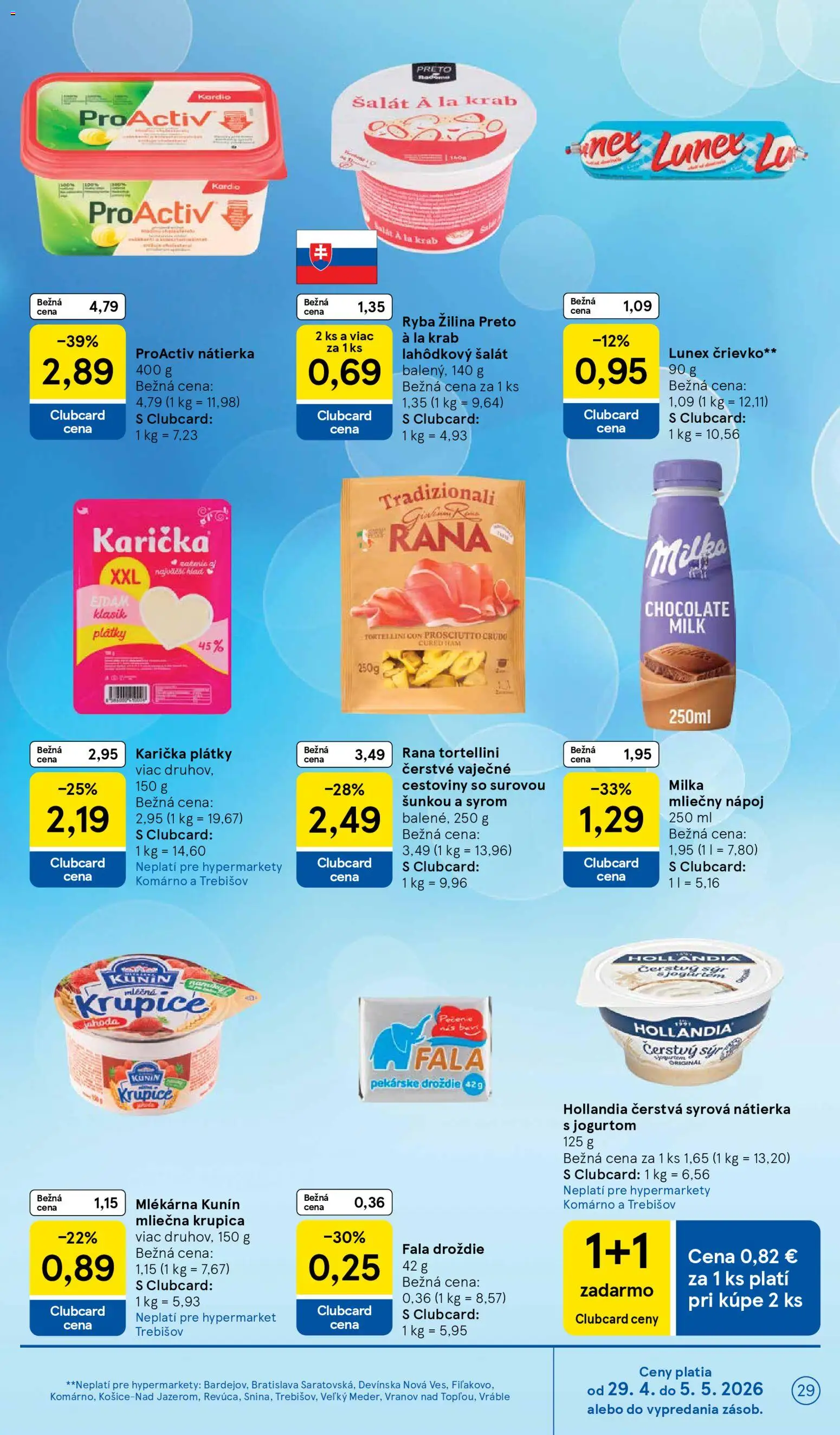 Nové Tesco akcie – leták je platný od 29.04.2026 | Strana: 29 | Produkty: Cestoviny, Eidam, Šalát, Krupica