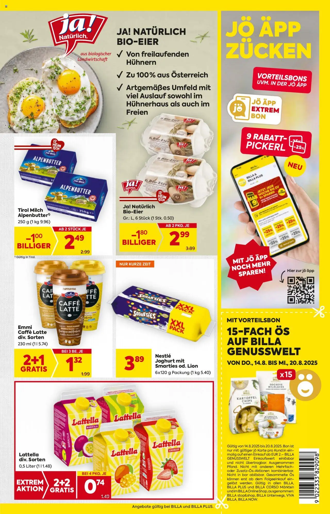 Billa AT akciós ujság - amely érvényes a következő dátumtól: 14.08.2025 | Oldal: 7 | Termékek: Chips, Cappuccino, Joghurt