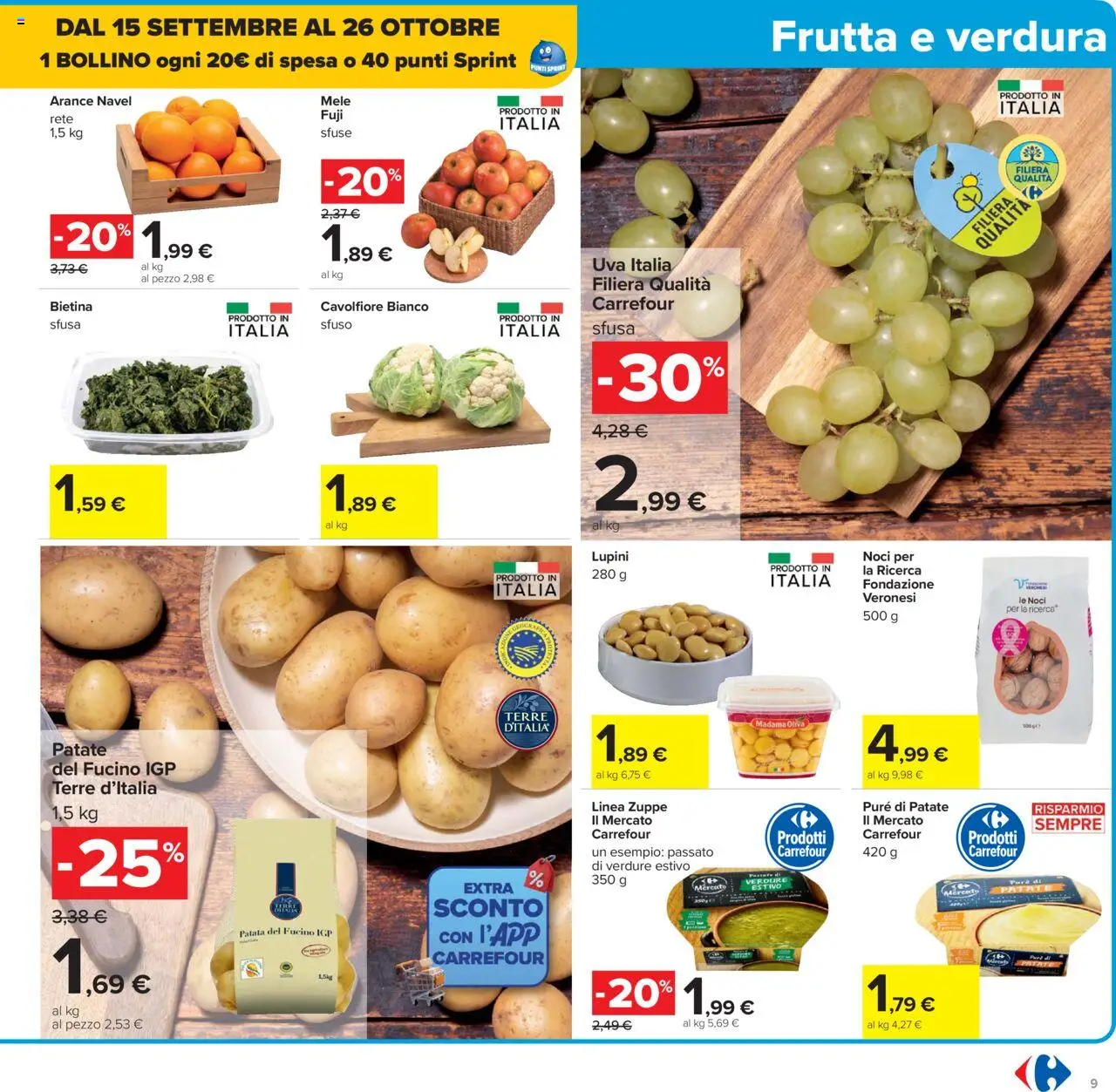 Volantino Carrefour del 10.10.2025 | Pagina: 9 | Prodotti: Lupini, Frutta, Noci, Uva