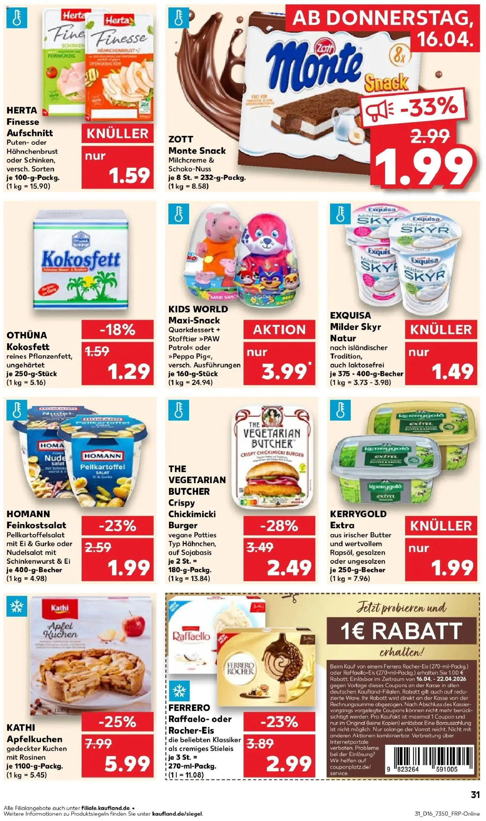 Kaufland Prospekt Linthe	 – gültig ab 16.04.2026 | Seite: 31 | Produkte: Raffaello, Butter, Exquisa, Salat