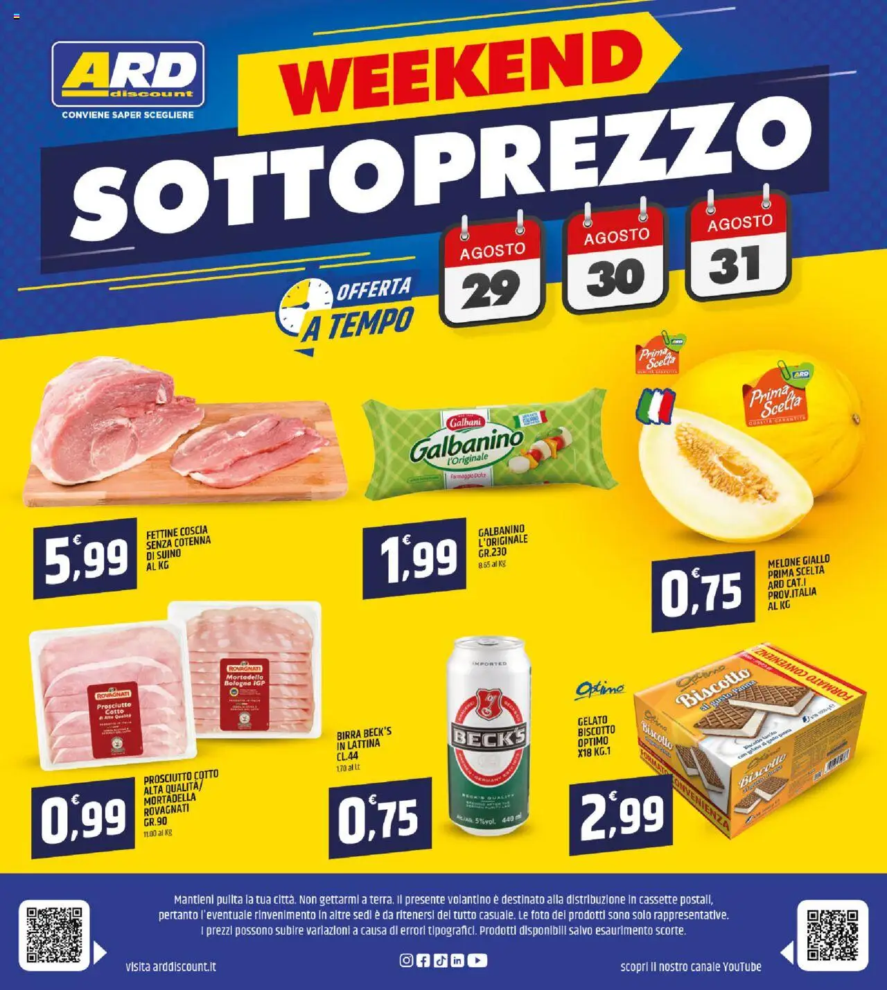 Volantino ARD Discount del 21.08.2025 | Pagina: 20 | Prodotti: Prosciutto Cotto, Birra, Gelato, Melone