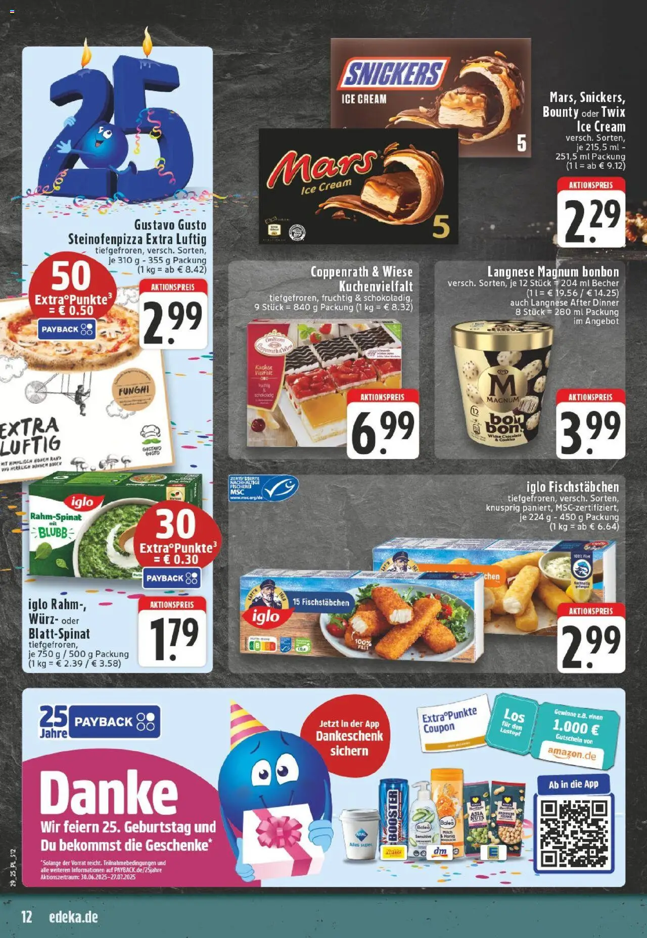 Edeka prospekt Kerken-Aldekerk	 - gültig ab dem 13.07.2025 | Seite: 12 | Produkte: Langnese, Schokolade, Snickers, Kuchen