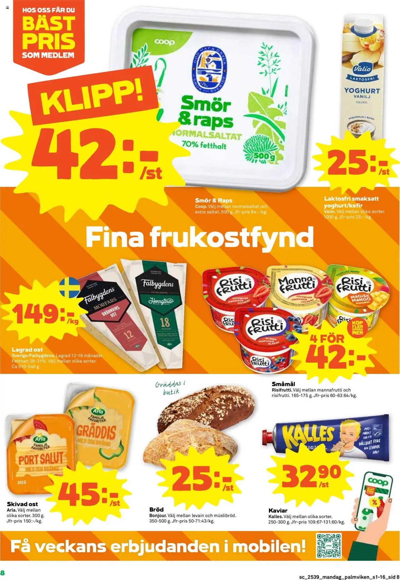 Stora Coop reklamblad aktuell från 22.09.2025 | Sida: 8 | Produkter: Levain, Smör, Ost, Yoghurt