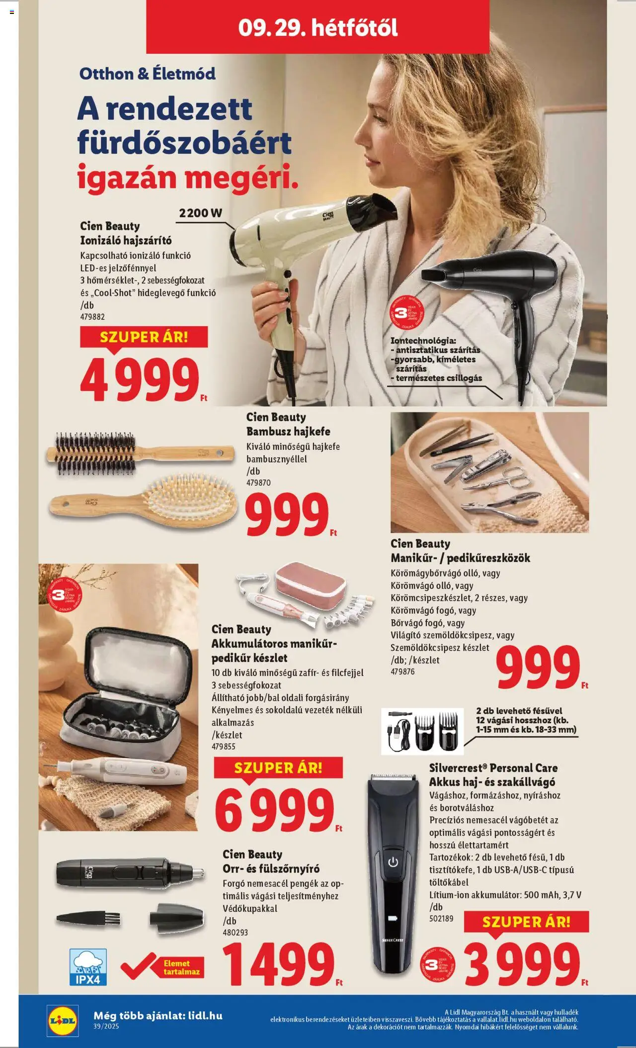 Lidl akciós ujság - amely érvényes a következő dátumtól: 25.09.2025 | Oldal: 54 | Termékek: Szakállvágó, Hajszárító, Szemöldökcsipesz, Akkumulátor