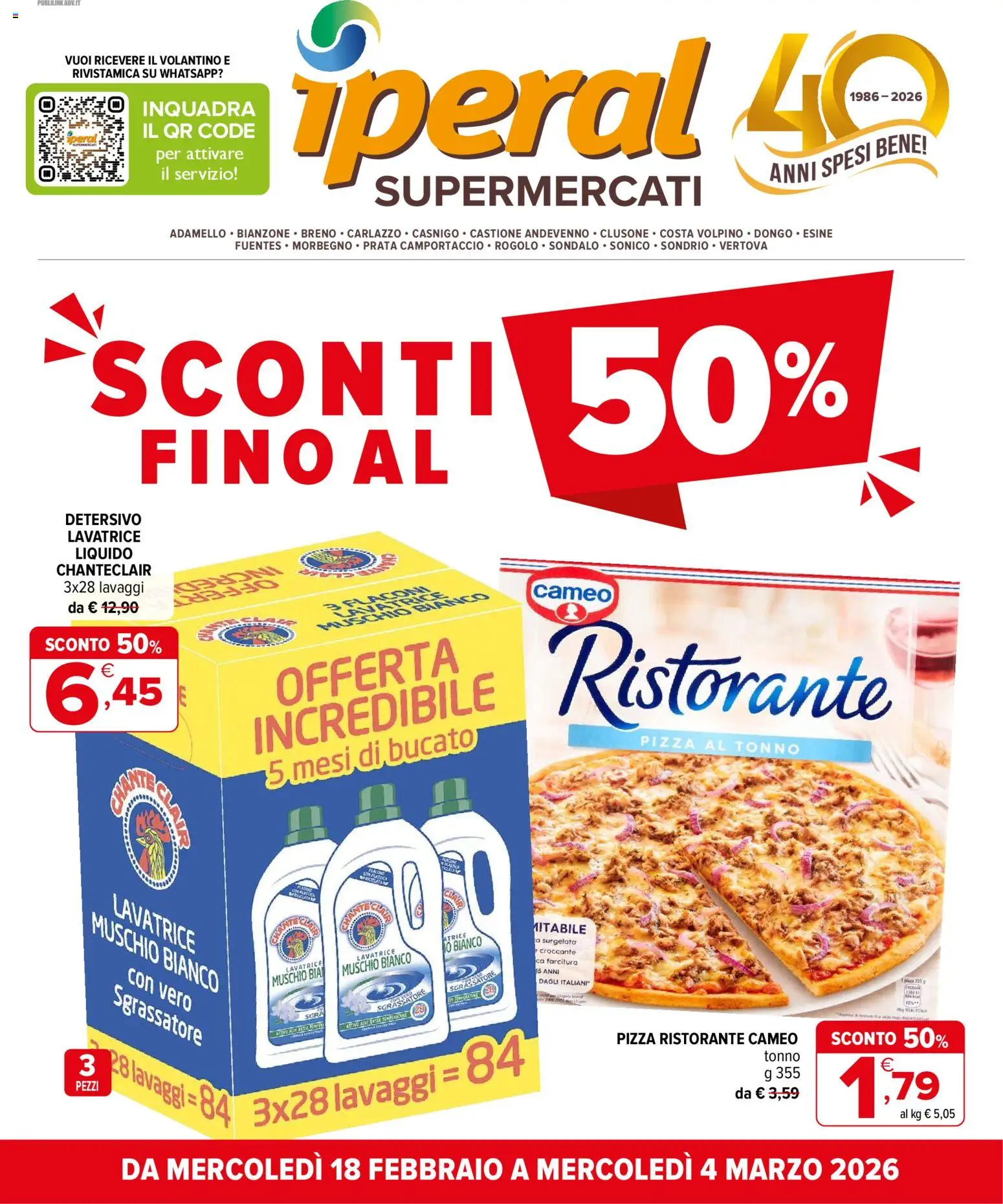 Volantino Iperal del 18.02.2026 | Pagina: 1 | Prodotti: Pizza, Sgrassatore, Lavatrice, Tonno